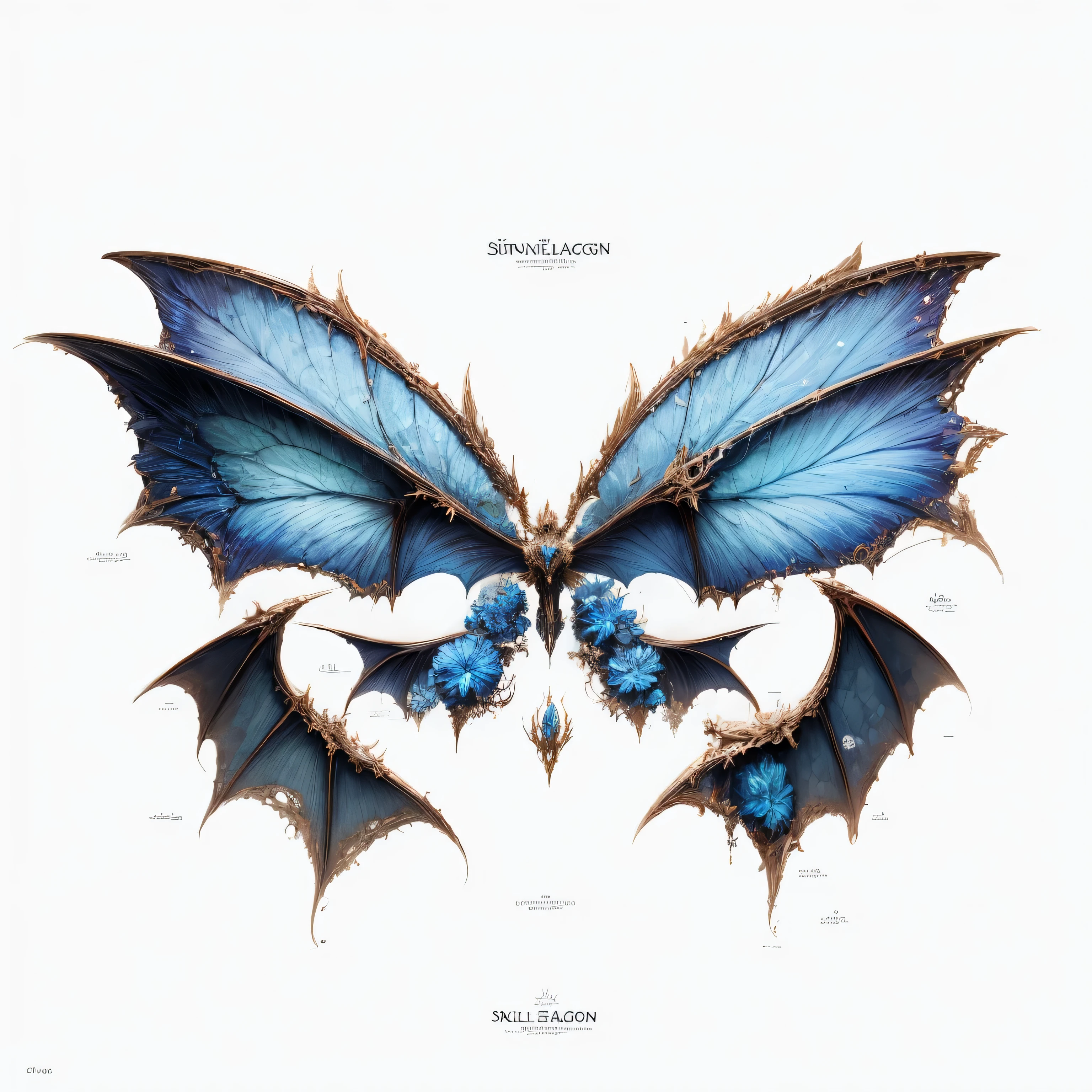 Skeleton dragon element，skeleton，bat dragon wings