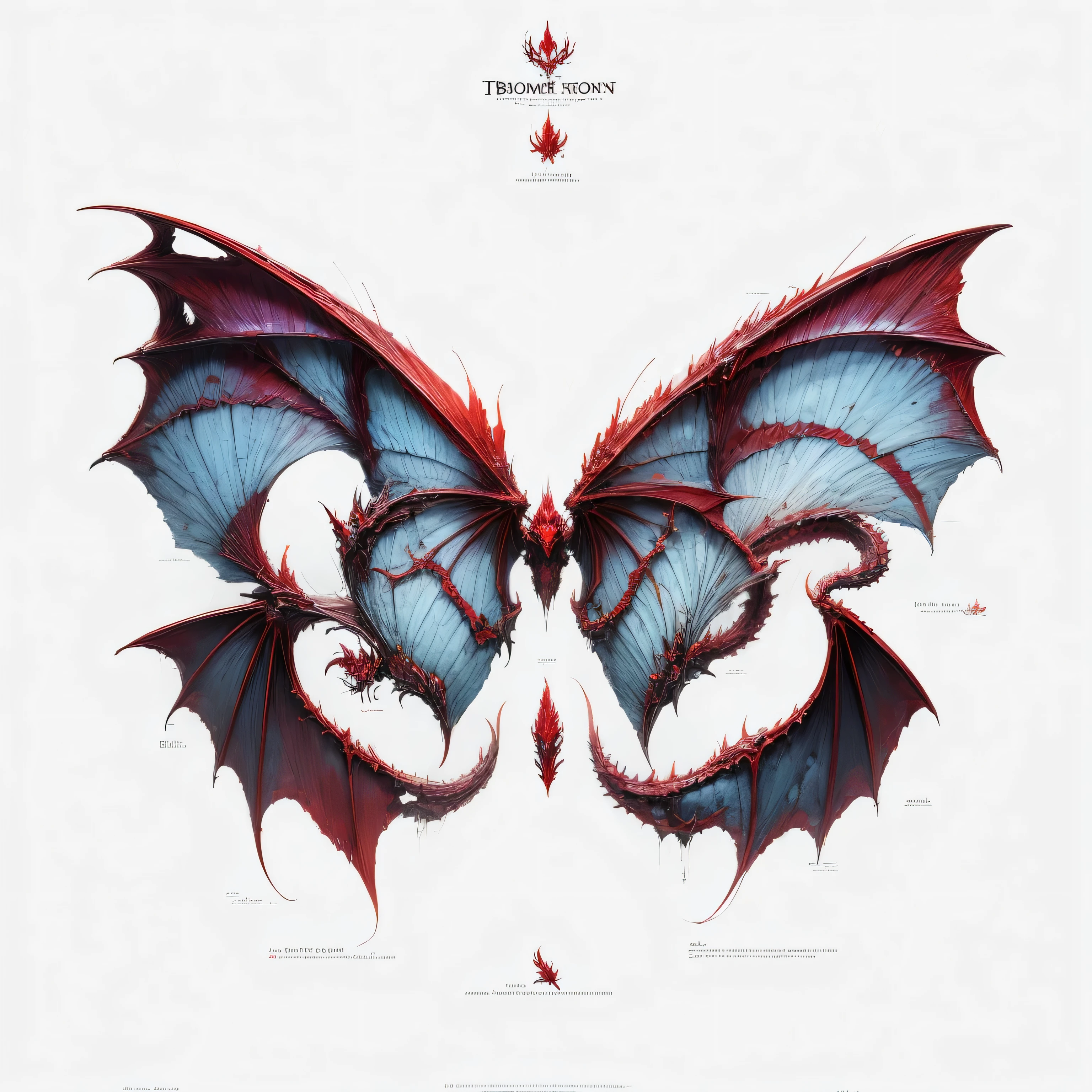Skeleton dragon element,blood red bones,bat dragon wings