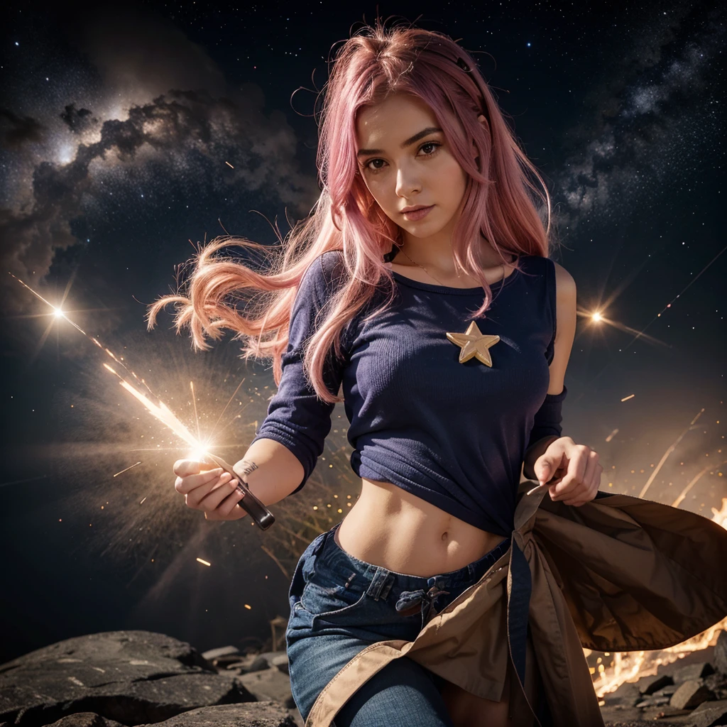 1girl, star mage, pink hair maria chiquinha, cosmic comets,