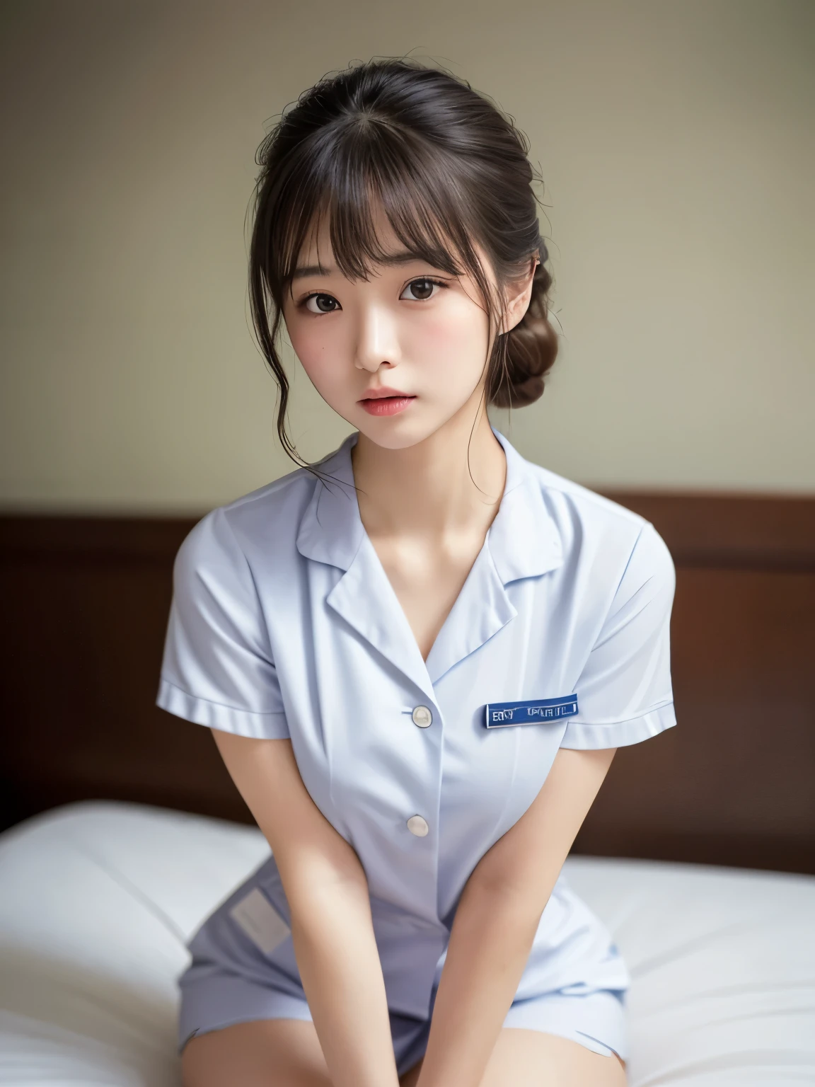 hightquality、​masterpiece、ultra res、a beauty girl、cute girl face、hospitals、nurse、Wearing nurse clothes、full bodyesbian、Famous actresses of Japan、very beautiful face、A sexy