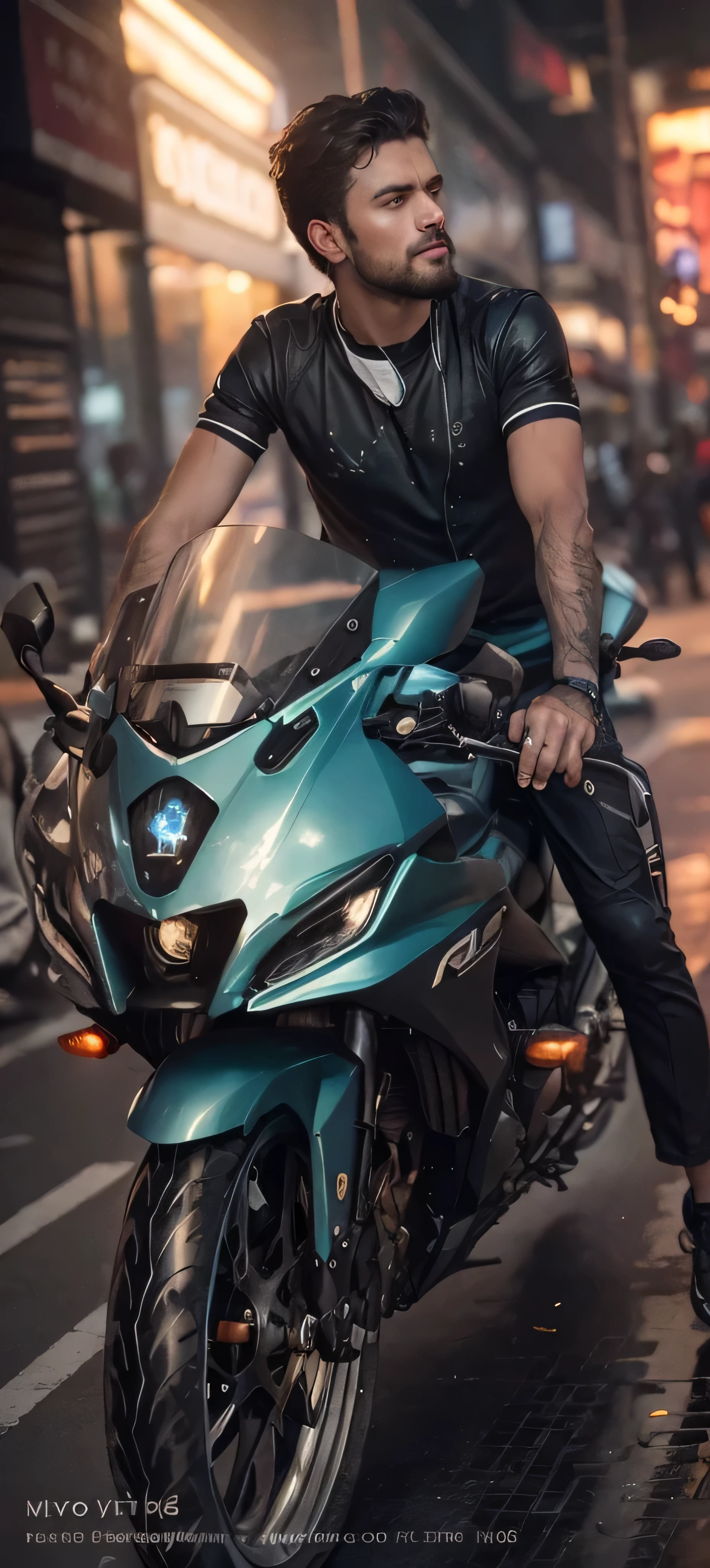 Mudar fundo cyberpunk bonito menino rosto realista com bicicleta ultra hd 8k