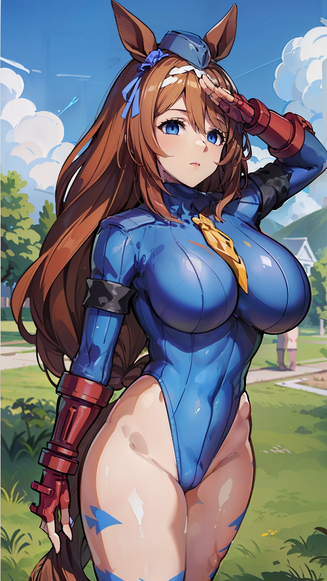 1 girl,NSFW, super clique,(Uma Musume),horse ears, clavicle, absurd, brainwashing,Combatant, empty eyes,((purple glowing eyes 1.5))( huge 1.9), No expression, emotions removed,((black shadaloo suit)),look away , whole body shape, ((stand up, salute)),(highest quality、4k、8K、High resolution、must have:1.2)、Supetailed、(reality、It's realistic、realistic:1.37)、ticker、hyper hd、studio lighting、ultra definition paint、sharp focus、Physically based rendering、extreme details、Professional specifications、vibrancy and color、blurry、sports portrait、landscape、horror style、anime big breastsaph、concept artist、five fingers, perfect body, {{{masterpiece}}}, {{{highest quality}}}, {{Super detailed}}, {shape}, {{very delicate and beautiful}},Improved cost performance、all roles、Canon 5D MK4でphotograph、photograph,