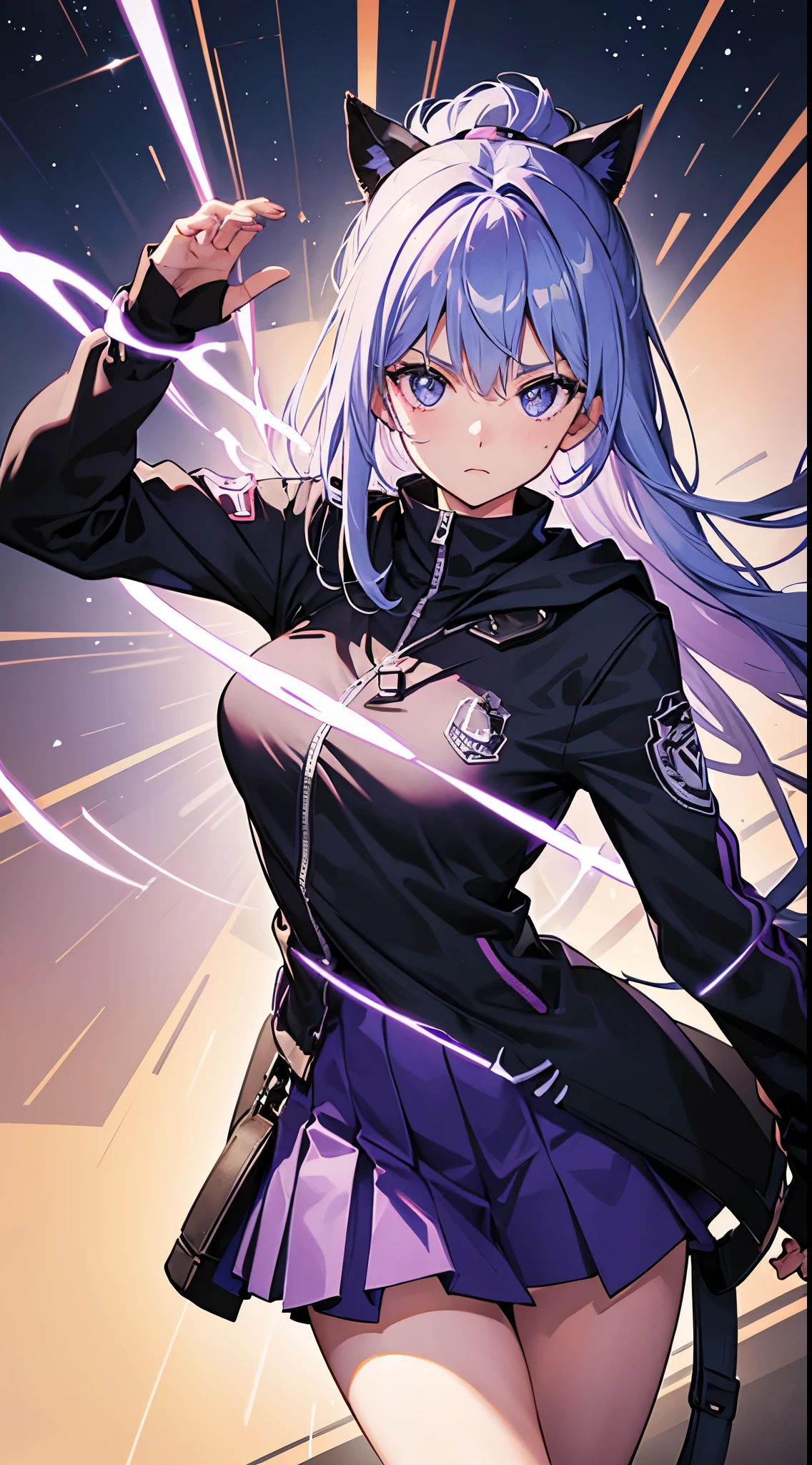 Cool image of a hero dressed in black wielding purple lightning