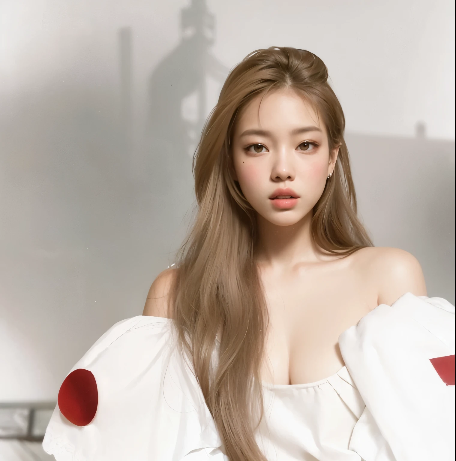 Mujer araffada con cabello largo con un vestido blanco y guantes rojos., jennie rosa negro, portrait of jossi de blackpink, inspirado en Yanjun Cheng, imagen filtrada, inspirado en Wu Bin, parque roseanne de blackpink, jossi de blackpink, inspirado en Kim Deuk-sin, obra de arte al estilo de guweiz, inspirado en Kim Tschang Yeul