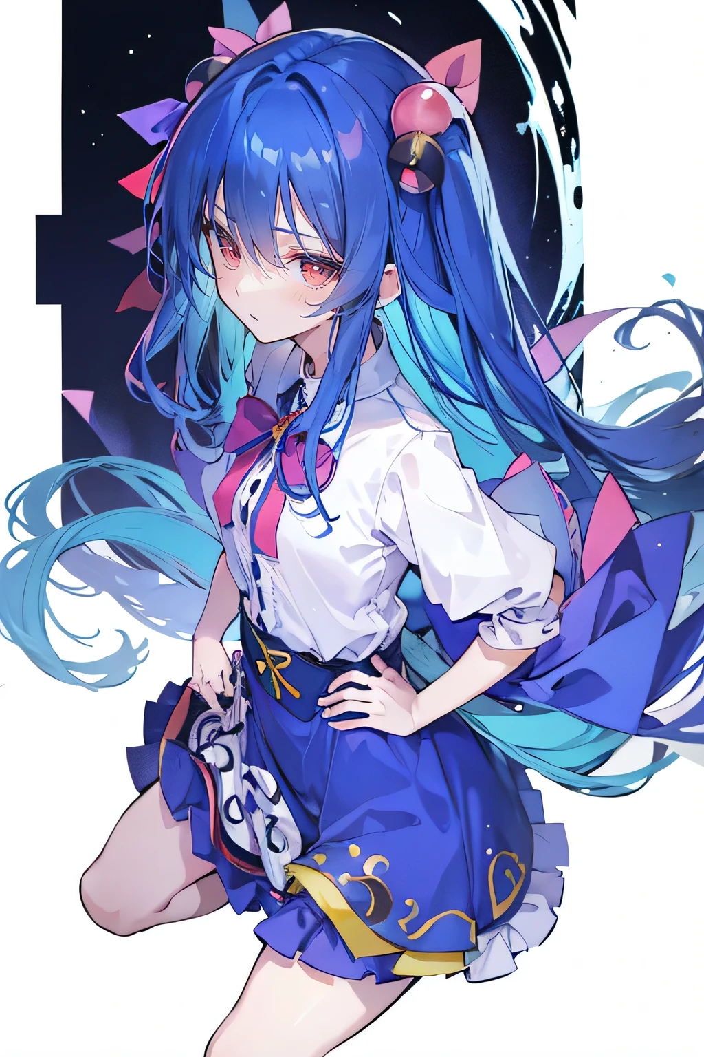 (masterpiece),best quality, expressive eyes, perfect face, 1girl,
Put your hands on your waist,Fair, Gorgeous,japanese manga,girl,Laura,young angel, blue hair, blue haired, floating clothes,grab your waist, grab your waist, hands on hips , hands on hips,sit, sit on ground, legs on the ground, flat chest