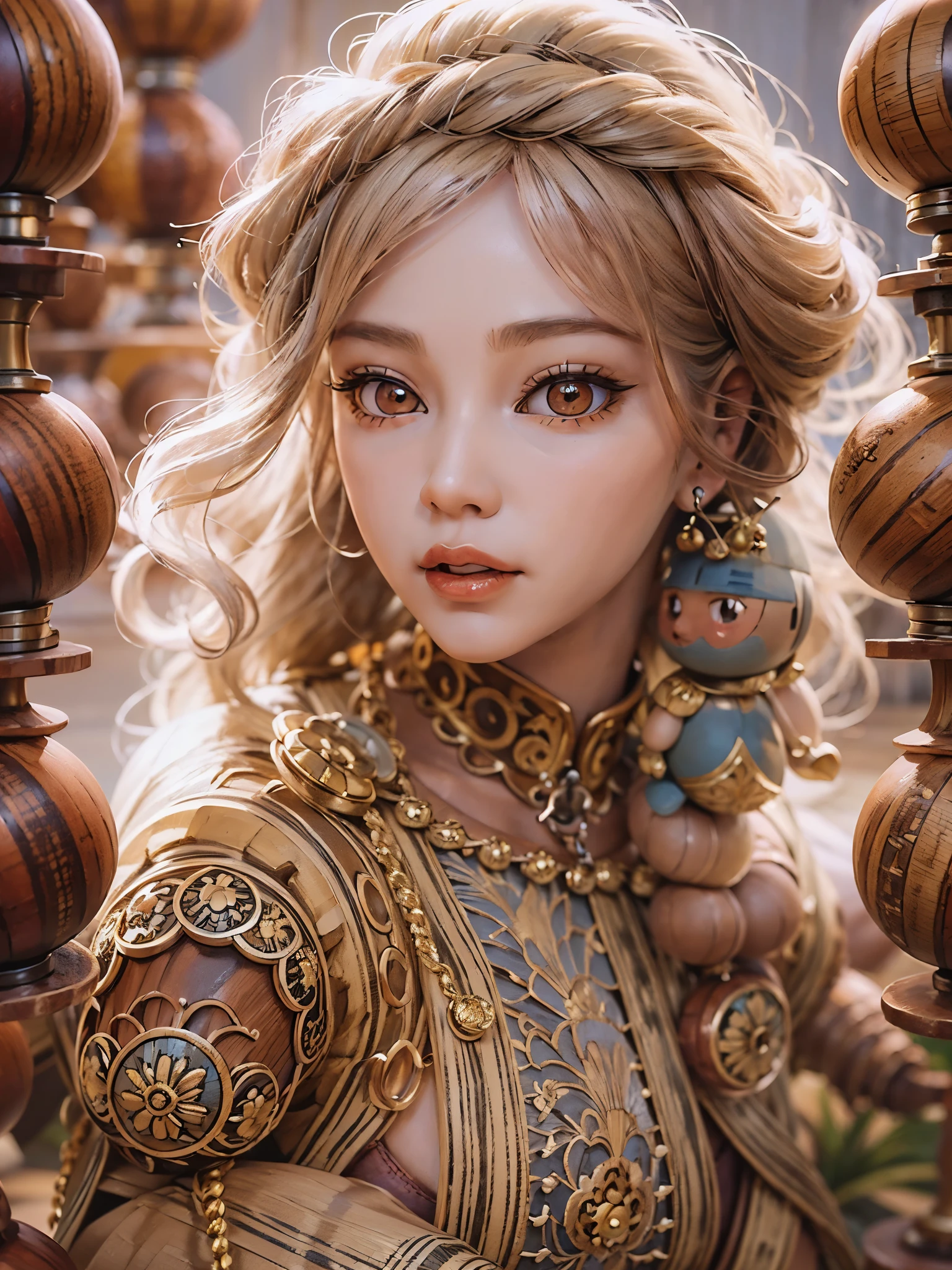 ((highest quality)),(ultra high resolution),(Super detailed),(detailed description),((best CG)),(best work of art),super precision art,amazing drawing art,(Fantasy art with precise details:1.5), (Female Wooden Doll:1.7),(Wooden body:1.6),(glamorous body:1.4),(ball joint:1.6)