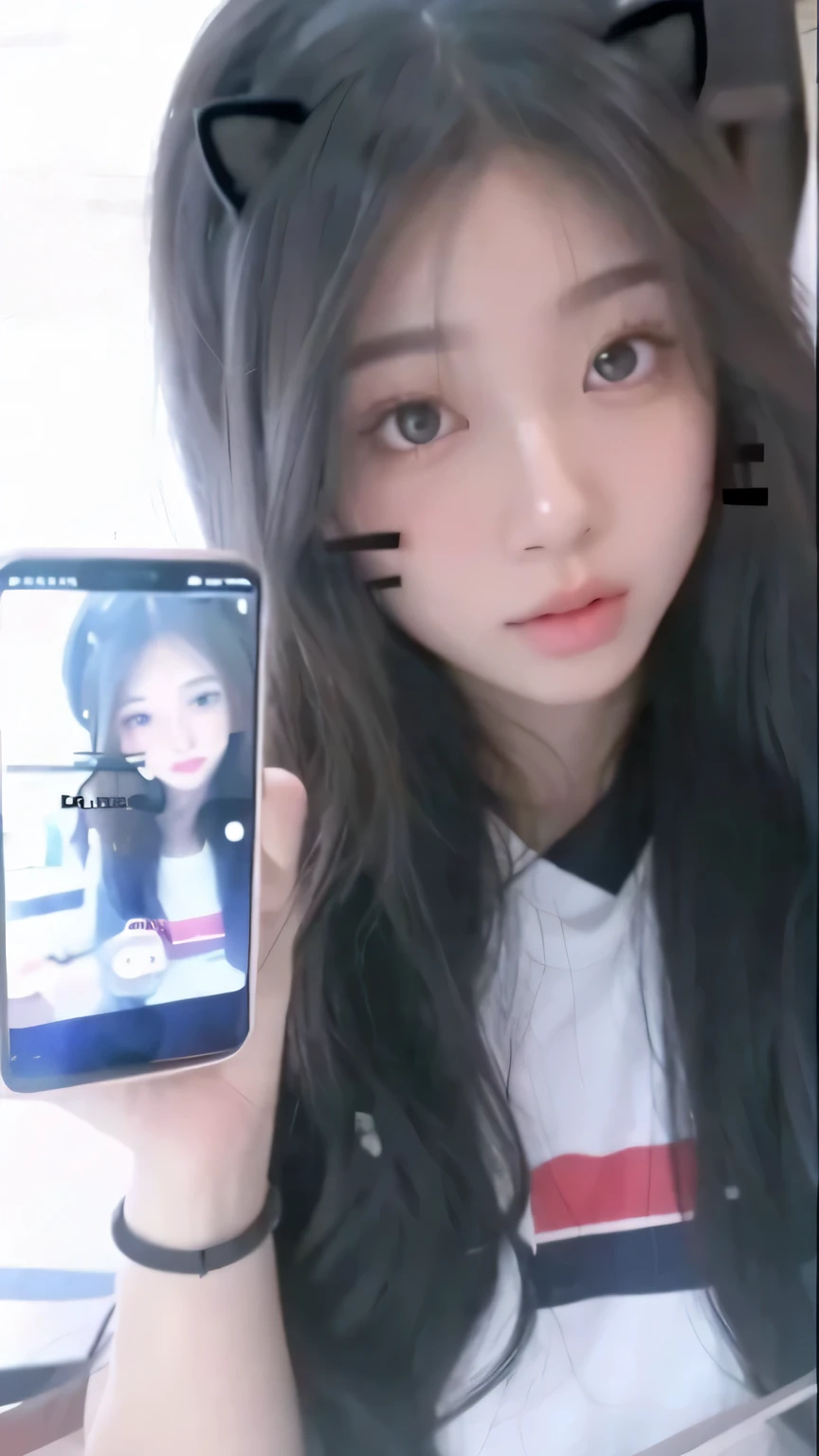 Close-up of a young girl with long hair and cat ears, Urzan, 年轻cute korean face, jinyoung shin, Nam Jae Hwa, Young cute asian face, Has a cute and delicate face, cute korean face, With cute doting eyes, korean girl, Big eyes and flowing hair, Larissa Manobar, Cute round slanted eyes