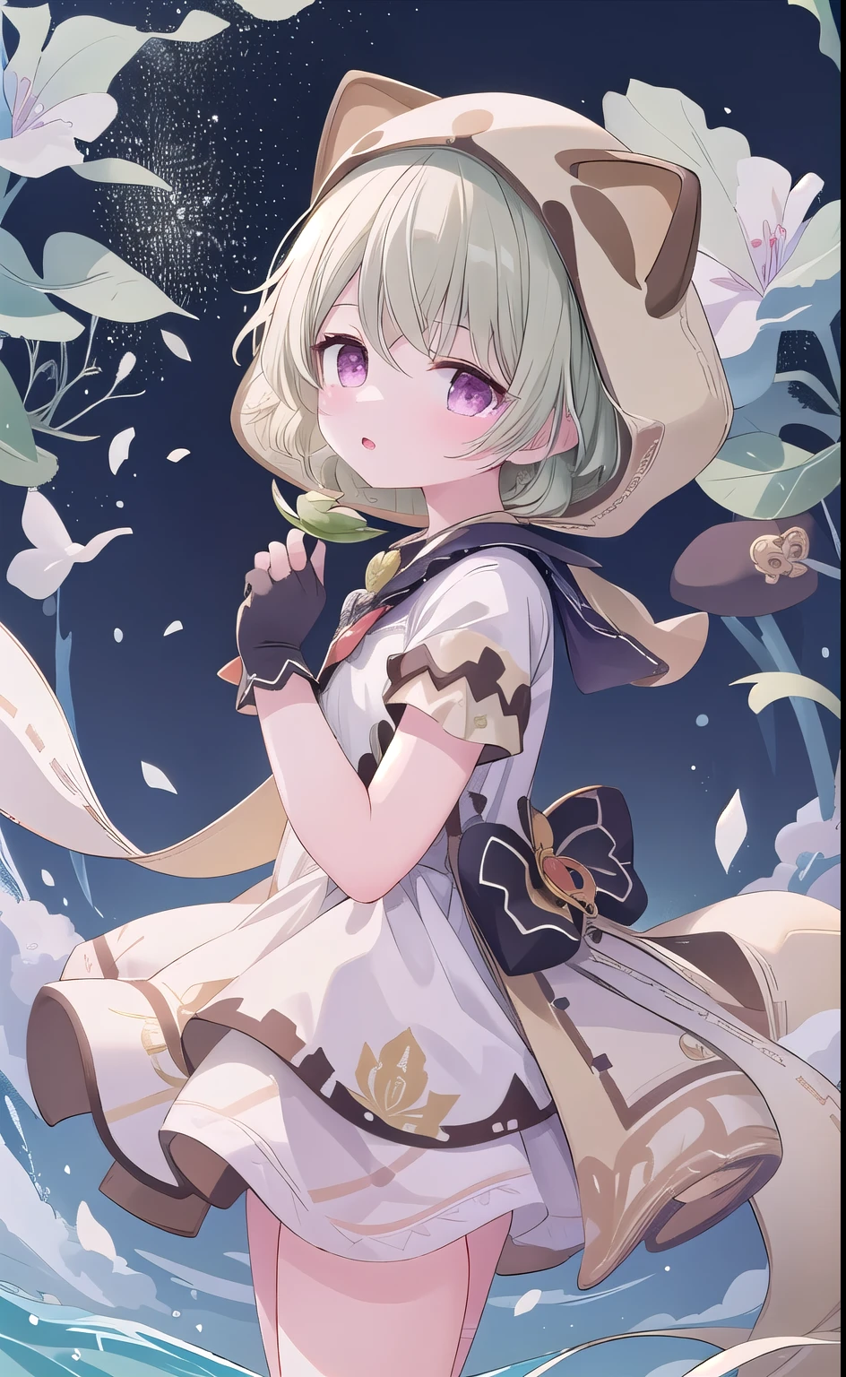 Anime girl with a hat and a bag standing in the water - SeaArt AI