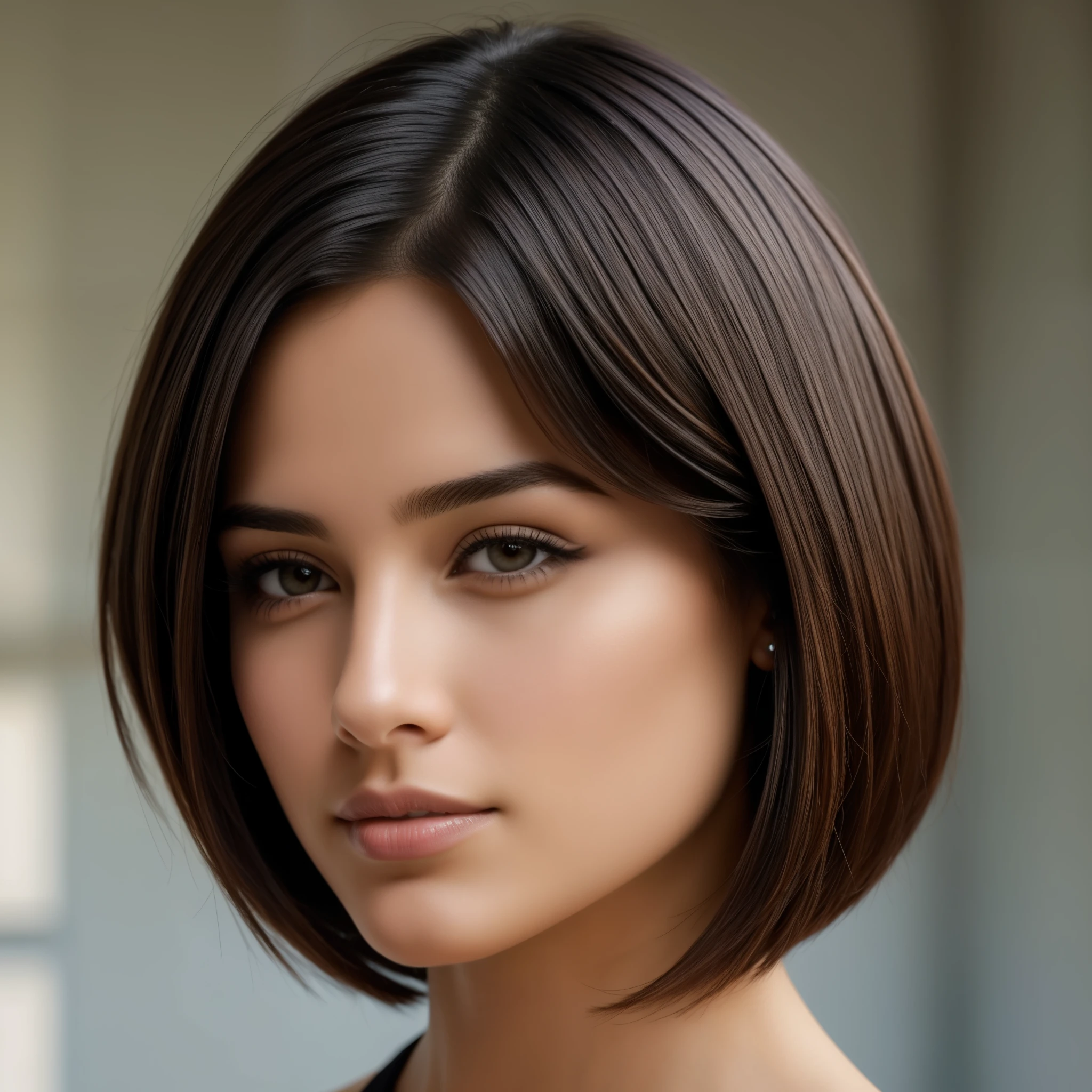 Isabel Merced, portrait bob_cut hair, beautiful face, perfect face, ultra realistic, front view, photo realistic