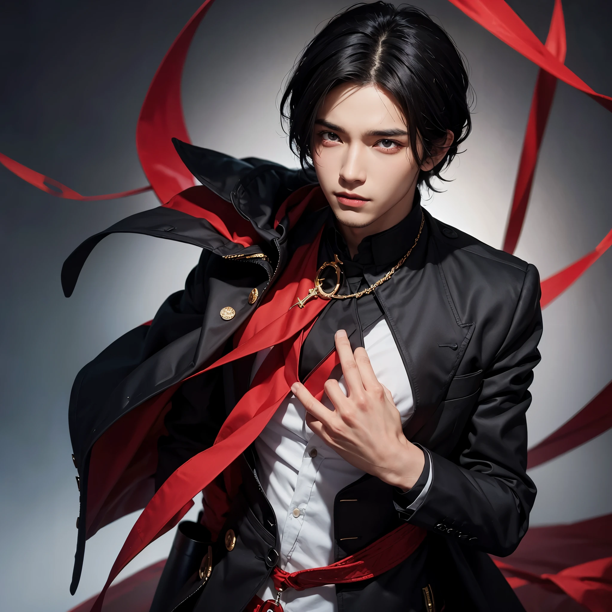 Handsome guy, black hair, red eyes