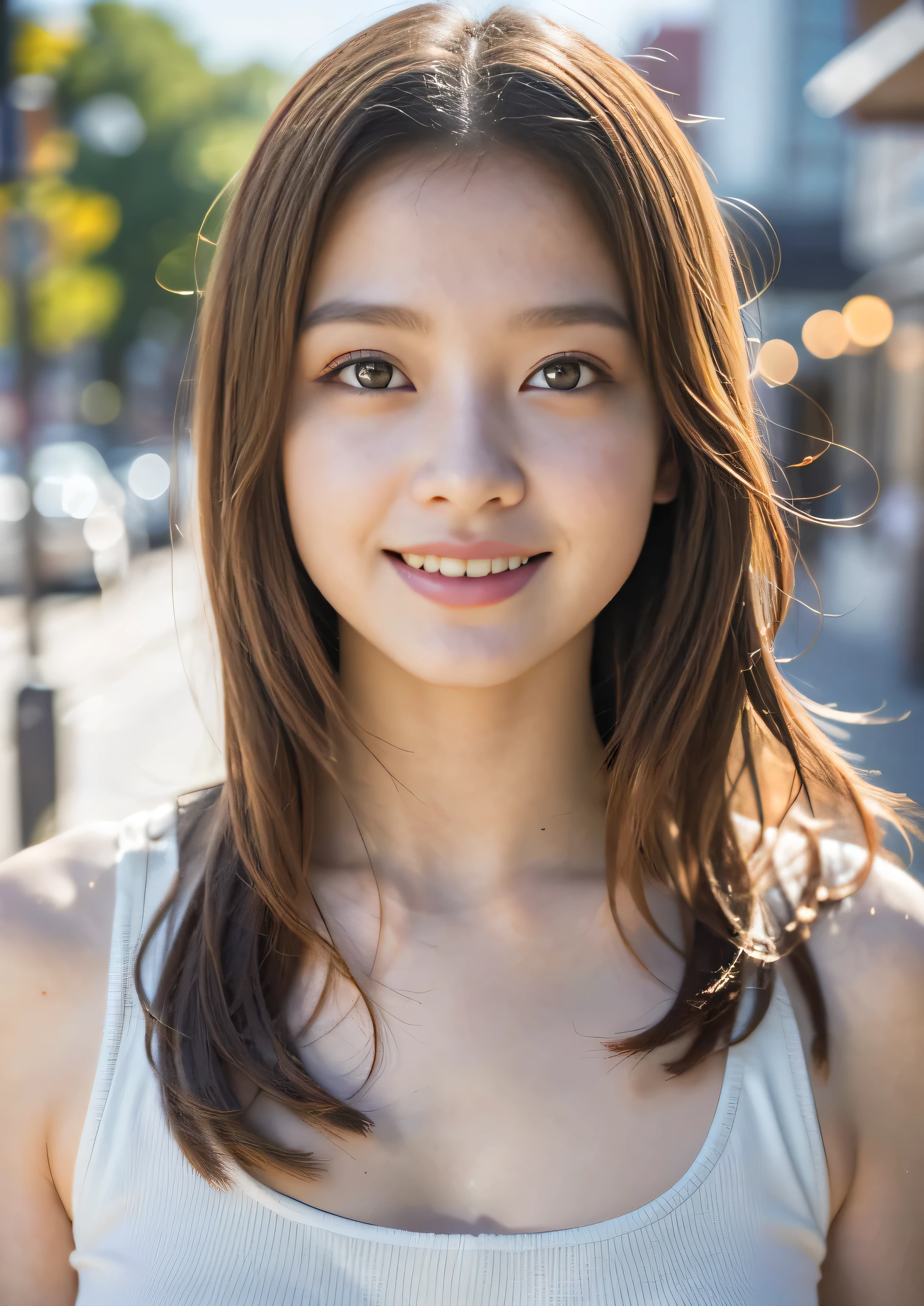 NSFW,,(highest quality:1.2), ,{In 8K, {Raw photo},{upper body portrait},, , {White tight tank top}, {{amazing beautiful girl:smile:18-year-old,(double big eyes,),,
Transparent air,face light, professional lighting, cinematic lighting, , background bokeh