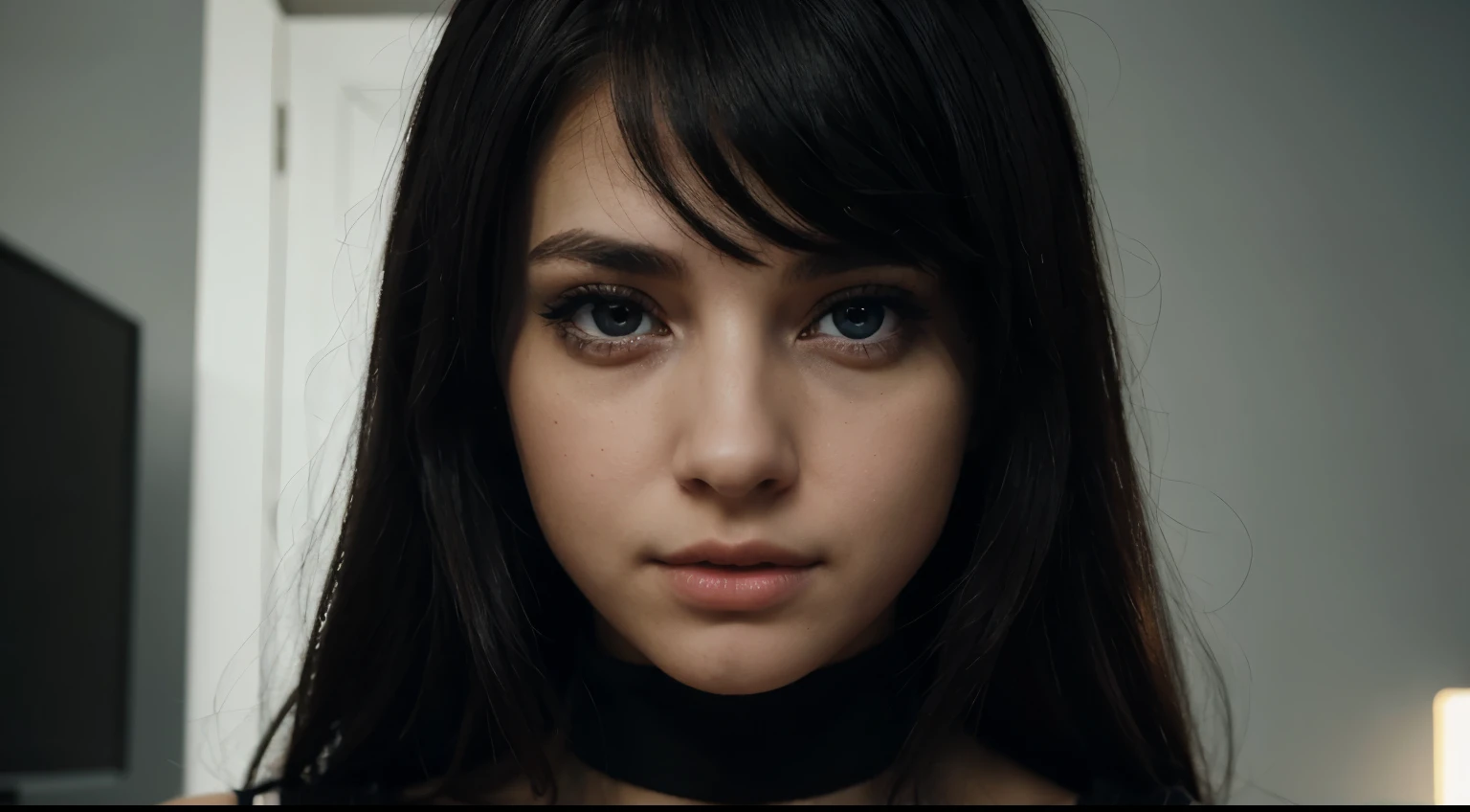 The girl's eyes are the first thing you notice as she enters the room, their beauty and depth drawing you in. As she begins to hack into the system, her attractive look and stylish black dress make her a sight to behold in 8k HD.