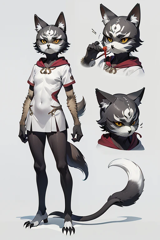 (((Animals,white monster, An illustration, ))), (fox mask, Sad face, fox head, wolf carcass, owl back wing, tail snake, four legs), Standing picture