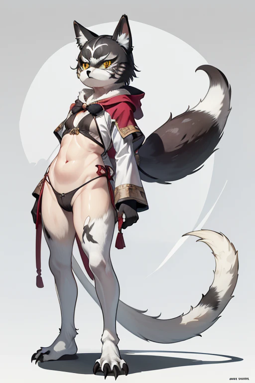 (((Animals,white monster, An illustration, ))), (fox mask, Sad face, fox head, wolf carcass, owl back wing, tail snake, four legs), Standing picture