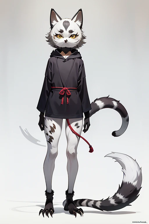 (((Animals,white monster, An illustration, ))), (fox mask, Sad face, fox head, wolf carcass, owl back wing, tail snake, four legs), Standing picture