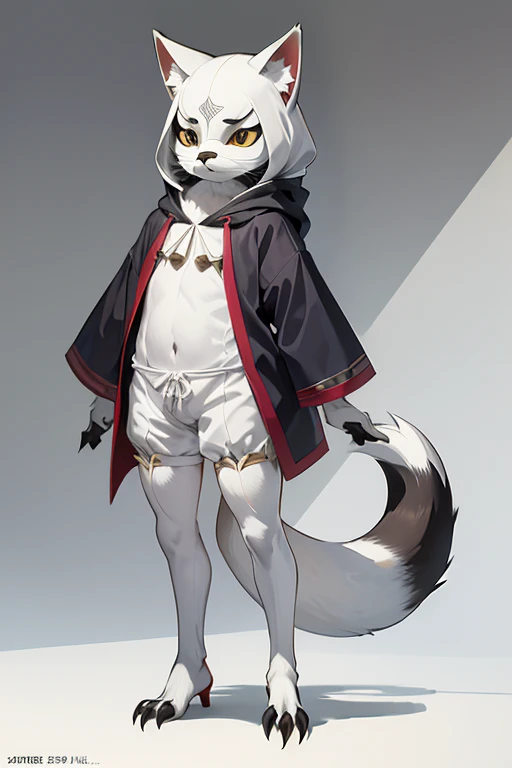 (((Animals,white monster, An illustration, ))), (fox mask, Sad face, fox head, wolf carcass, owl back wing, tail snake, four legs), Standing picture