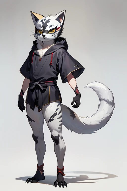 (((Animals,white monster, An illustration, ))), (fox mask, Sad face, fox head, wolf carcass, owl back wing, tail snake, four legs), Standing picture