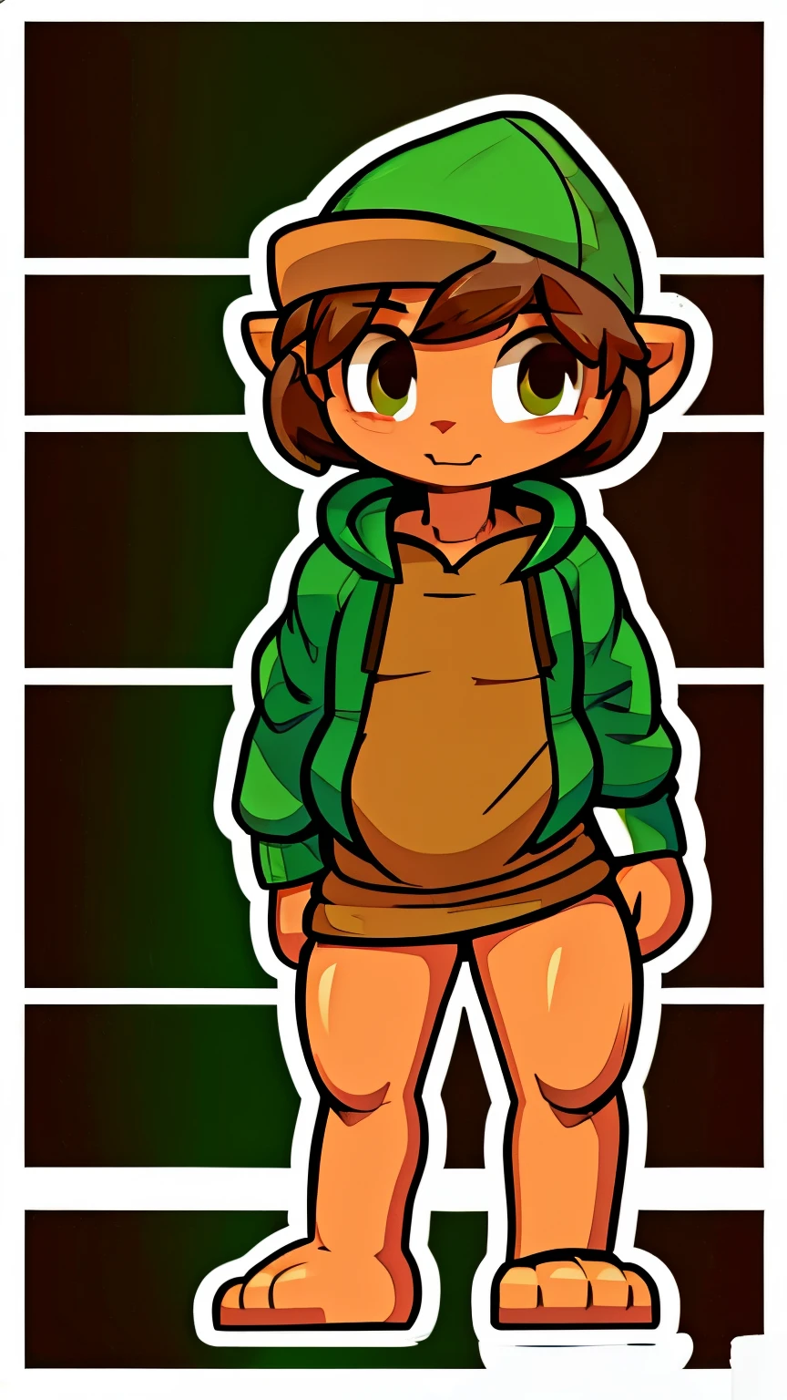 Character with light brown hair, camisa blanca con tirantes y un hoodie de color verde con forma de dinosaurio en el gorro, estilo cartoon