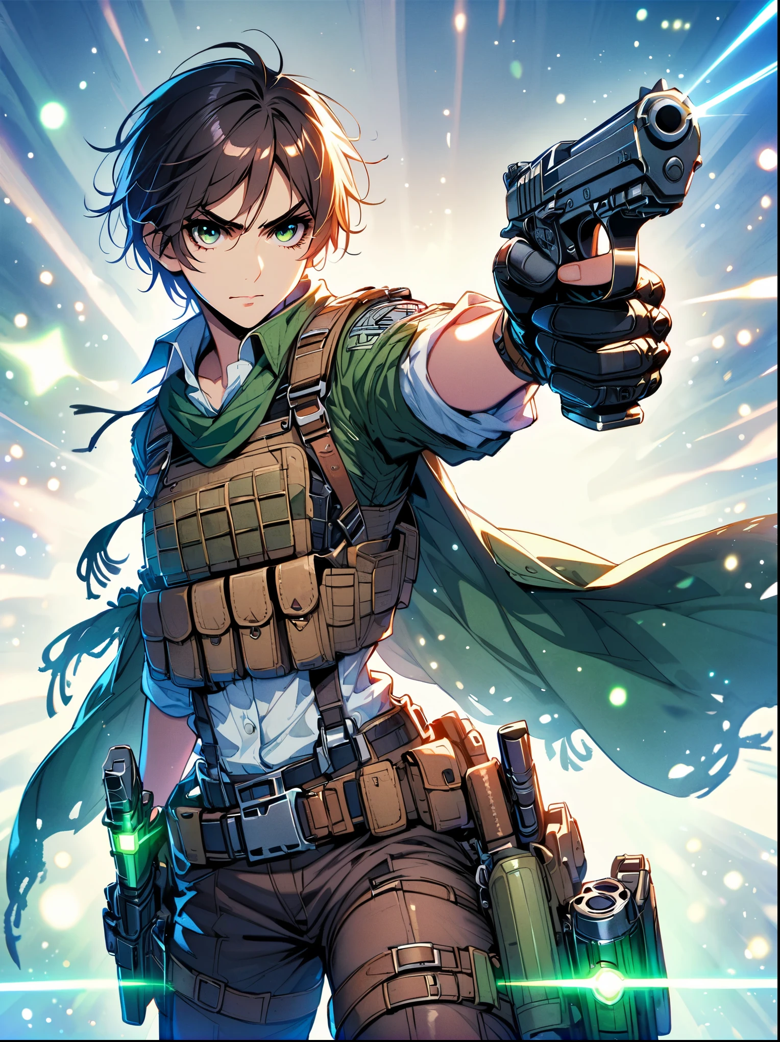 Attack on Titan Eren Jäger，single hand pistol，aim at you，emit laser