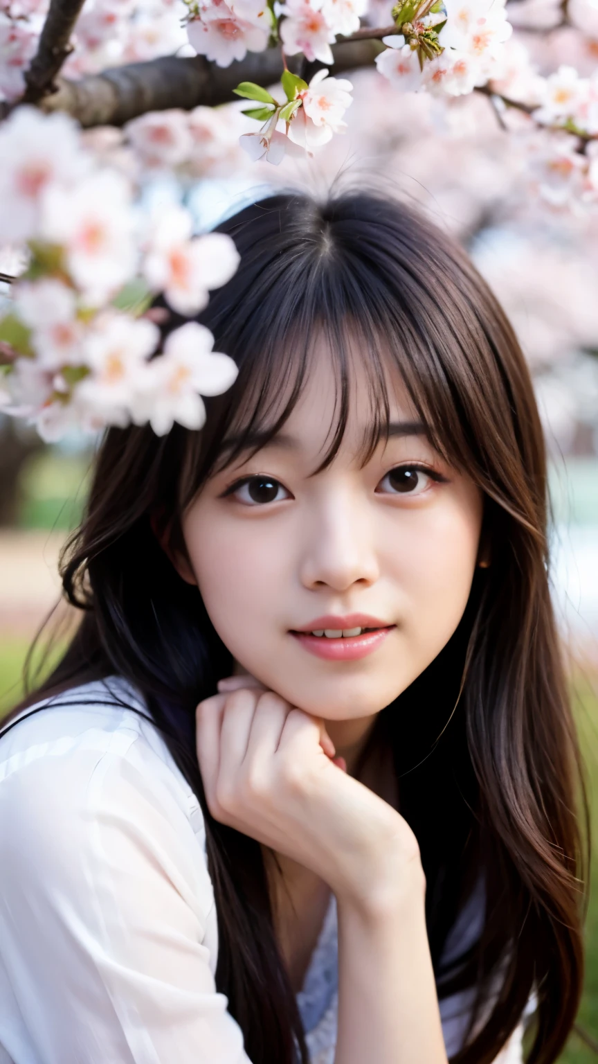 Best-quality, Masterpiece, Ultra-High-Resolution, (Photorealistic:1.4), Raw-Photo, 1girl, the most famous Japanese idol, having a lot of fun at cherry blossoms viewing party, completely drunk, dynamic-pose, extremely cute drunk-face like the most popular Japanese idol, extremely beautiful big-black-drunk-eyes, extremely beautiful hair, extremely beautiful drunk-skins, extremely beautiful long-eyelashes, extremely beautiful lips, extremely beautiful short-body, detailed cherry-blossoms-viewing-party