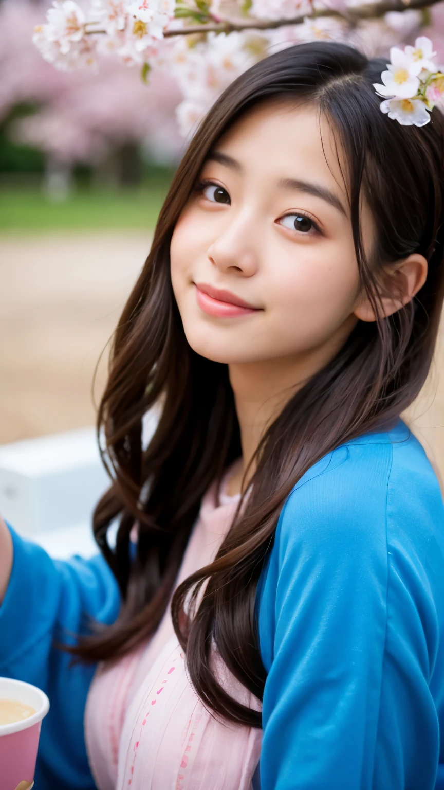 Best-quality, Masterpiece, Ultra-High-Resolution, (Photorealistic:1.4), Raw-Photo, 1girl, 15-years-old, the most famous Japanese idol, having a lot of fun at cherry blossoms viewing party, completely drunk, dynamic-pose, extremely cute drunk-face like the most popular Japanese idol, extremely beautiful big-black-drunk-eyes, extremely beautiful hair, extremely beautiful drunk-skins, extremely beautiful long-eyelashes, extremely beautiful lips, extremely beautiful short-body, detailed cherry-blossoms-viewing-party