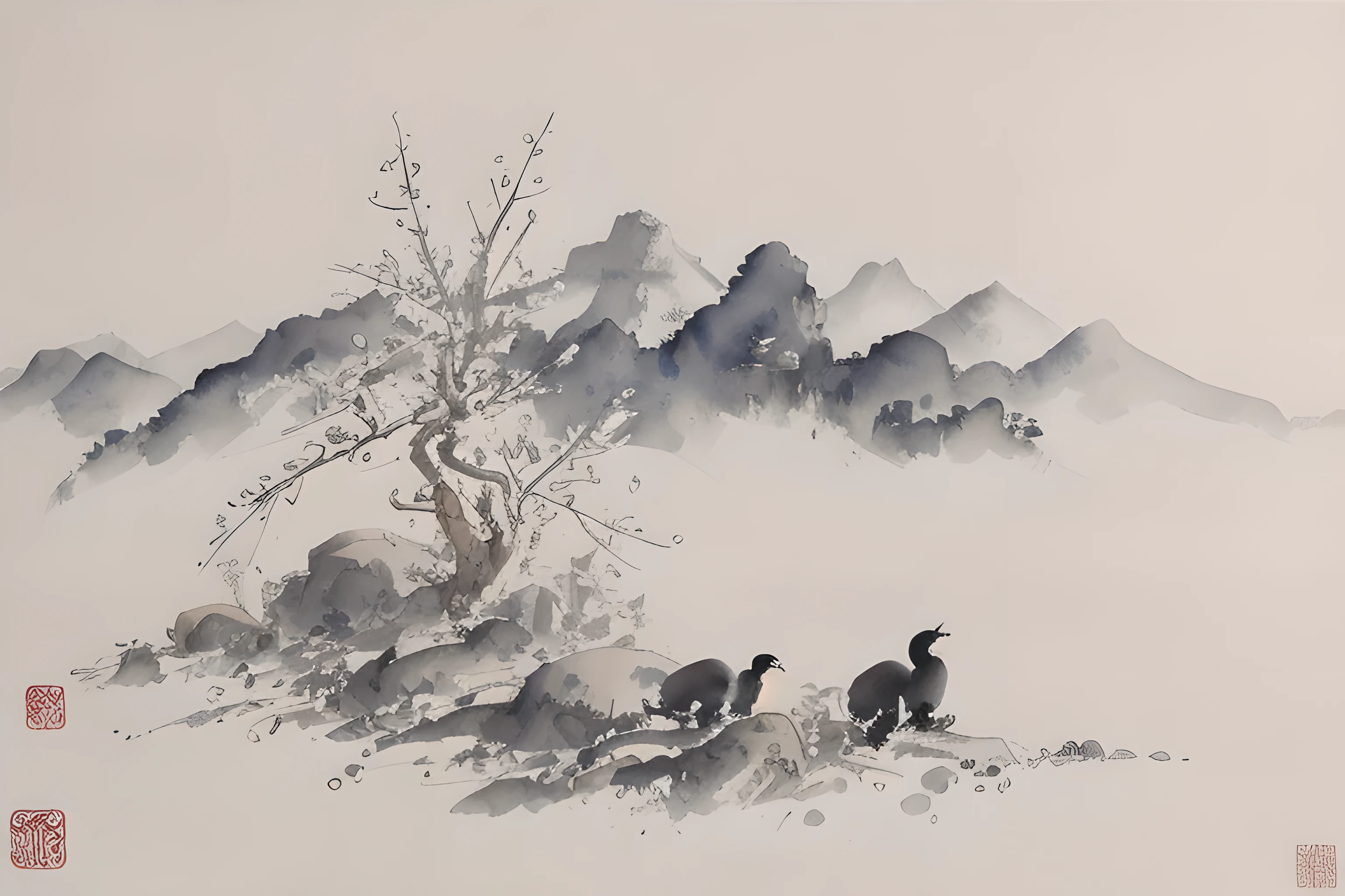 Beautiful Chinese landscape art, best quality, complicated, watercolor painting,Wu Guanzhong,high quality