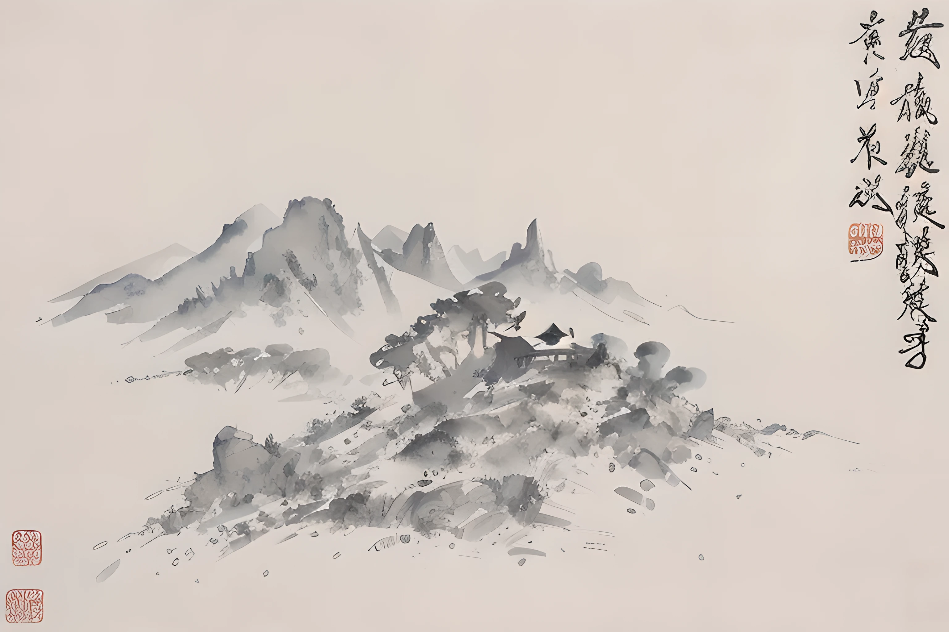 Beautiful Chinese landscape art, best quality, complicated, watercolor painting,Wu Guanzhong,high quality