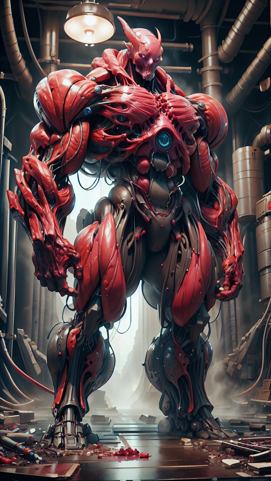 Cinematic, clear facial features and insanely detailed, the image captures the essence of (1 girl), (megan fox:1.25), (long red hair), (carnage skinless physique:1.25), (1 super muscular undead skinless succubus with gigantic horns:1.25), (covered in red necrotic rotting skinless muscle:1.25), (exposed muscles & veins everywhere:1.25), (perfect fingers:1.25) (full body pose:1.25). The color grading is beautifully done, enhancing the overall cinematic feel. Unreal Engine makes her appearance even more mesmerizing. With depth of field (DOF), every detail is focused and accentuated, drawing attention to her eyes and hair. Peak image resolution utilizing super-resolution technology ensures pixel perfection. Cinematic lighting enhances her aura, while anti-aliasing techniques like FXAA and TXAA keep the edges smooth and clean. Adding realism to the muscular bio-mecha succubus , RTX technology enables ray tracing. Additionally, SSAO (Screen Space Ambient Occlusion) gives depth and realism to the scene, the girl's presence even more convincing. In the post-processing and post-production stages, tone mapping enhances the colors, creating a captivating visual experience. The integration of CGI (Computer-Generated Imagery) and VFX (Visual Effects brings out her demonic features seamlessly . Icredible level of detail, with intricate elements meticulously crafted, the artwork hyper maximalist and hyper-realistic. Volumetric effects add depth and dimension, with unparalleled photorealism. 8k resolution rendering ensures super detailed visuals. The volumetric lighting adds a touch of magic, highlighting her beauty and aura in an otherworldly way. High Dynamic Range (HDR) tech makes the colors pop, adding richness to the overall composition. Ultimately, this artwork presents an unreal, yet stunningly real portrayal of an incredibly beautiful bio-mecha succubus girl. The sharp focus ensures that every feature is crisply defined, creating a captivating presence.