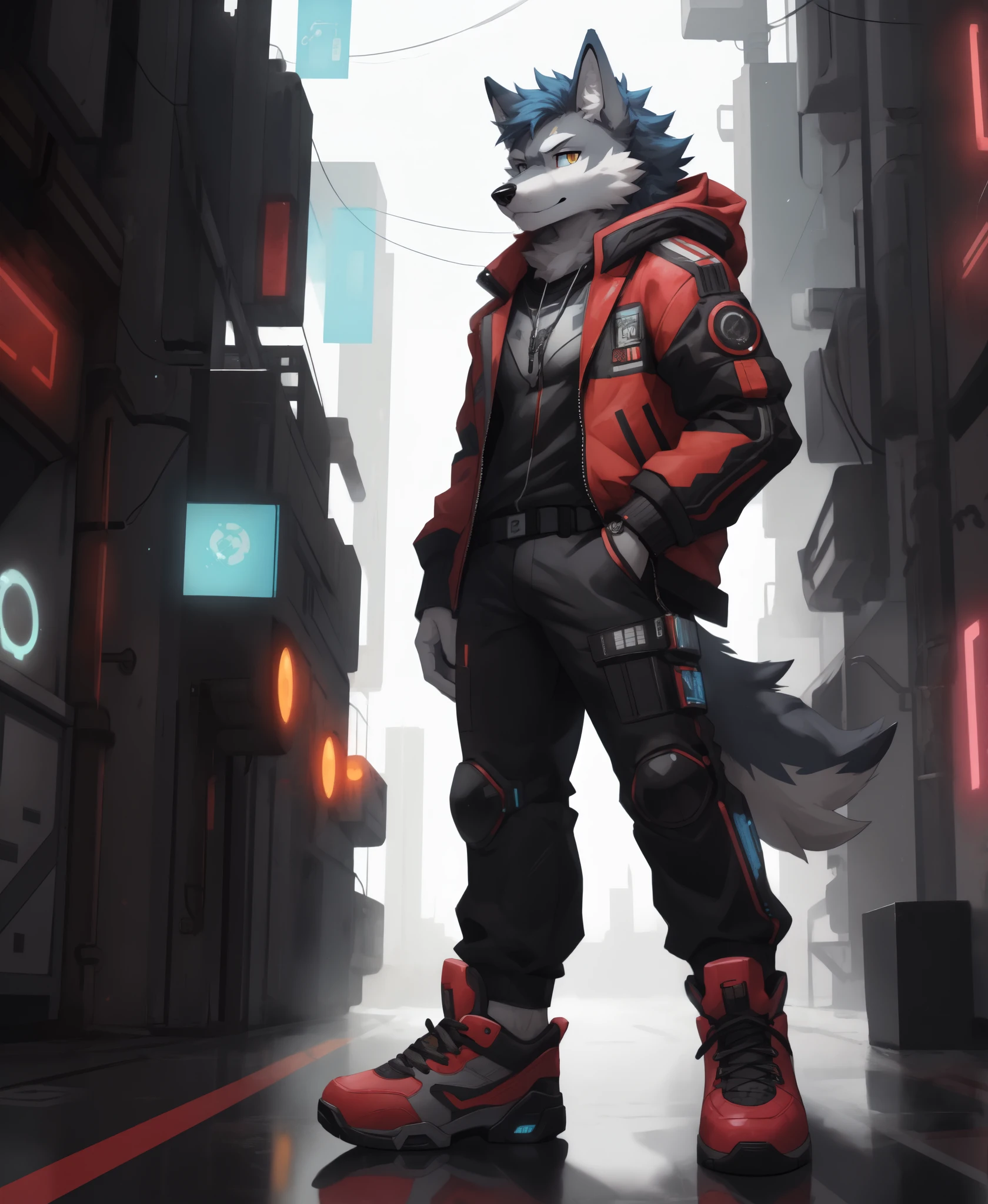 canid,canine,canis,mammal,robot,wolf,anthro,clothing,footwear,machine,male,shoes,solo,cyberpunk,tec,science and technology style,