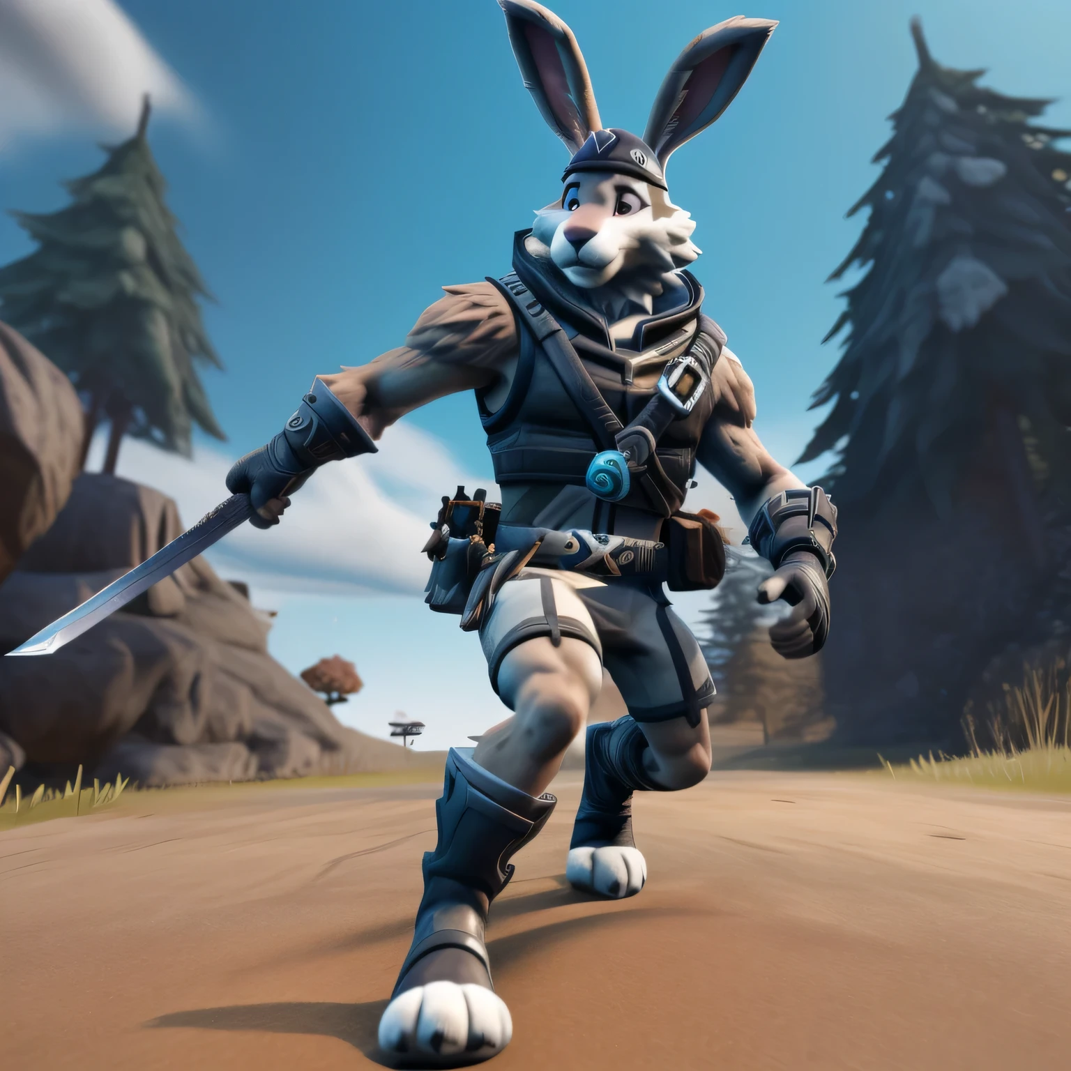 Fortified Rabbit, Tout le corps, musclé et agile, avec une fourrure aussi douce que du coton, yeux rose vif brillant, les oreilles de carotte tremblent, Prêt pour l&#39;action. Fortified Rabbit, un rendu 3D, personnage solo, realistic detail, anthropomorphe, queue duveteuse se balançant d&#39;one side to the&#39;autre, sharp claws balanced, on a very contrasting background. Fortified Rabbit, en plein saut, les fourrures s&#39;ruffle in the wind, visage expressif, grands yeux ronds grands ouverts, faire preuve d&#39;enthousiasme et de concentration, surrounded by&#39;ombres dynamiques et d&#39;une palette de couleurs. Fortified Rabbit, porter un costume de chevalier, with shield and sword ready, bras