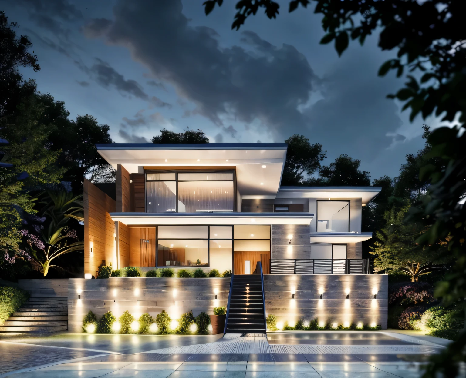 - (((1 mordenhouse with slope roof:1.3))), front elevation of the house, look morden minimalist,(((1 road in front of the house:1.3))), the planter has many white chrysanthemums:1.2
- (RAW photo, real, best quality, masterpiece:1.2),(hyper realistic, photo-realistic:1.2), high quality,(((hyper detail:1.5))), archdaily, award winning design
- dynamic light:1.3, (dark light:1.2), perfect light,
- elegant and minimalist feel