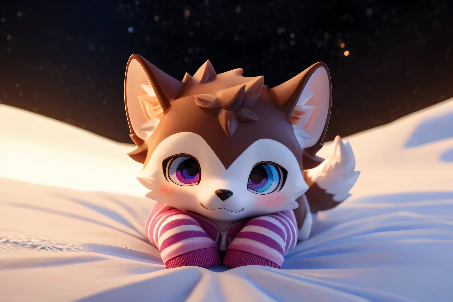 (((wilderness))), ((charming小蓝狐, already, young)) have different colored eyes， chibi， charming，Shy, blush, logo design， Caralready， movie lighting effects， ((3D vector art))， Cute and quirky， fantasy art， Bokeh， Hand Painted， digital painting， soft light， Isometric风格， 4K resolution， photorealistic rendering， High level of detail cleaning， vector image， A lifelike masterpiece， Professional photography， simple space background， Flat white background， Isometric，Vibrant vector, vaginal, hoodie, bottomless pit, Fine hairs, Anisotropic fur gloss, ((subsurface scattering)), on the bed, ((The body is very wide)), ((Animal genitalia)), [[vein]], (on all fours), ((Show rear)), [anus], big tail, ((Striped knee-length socks))