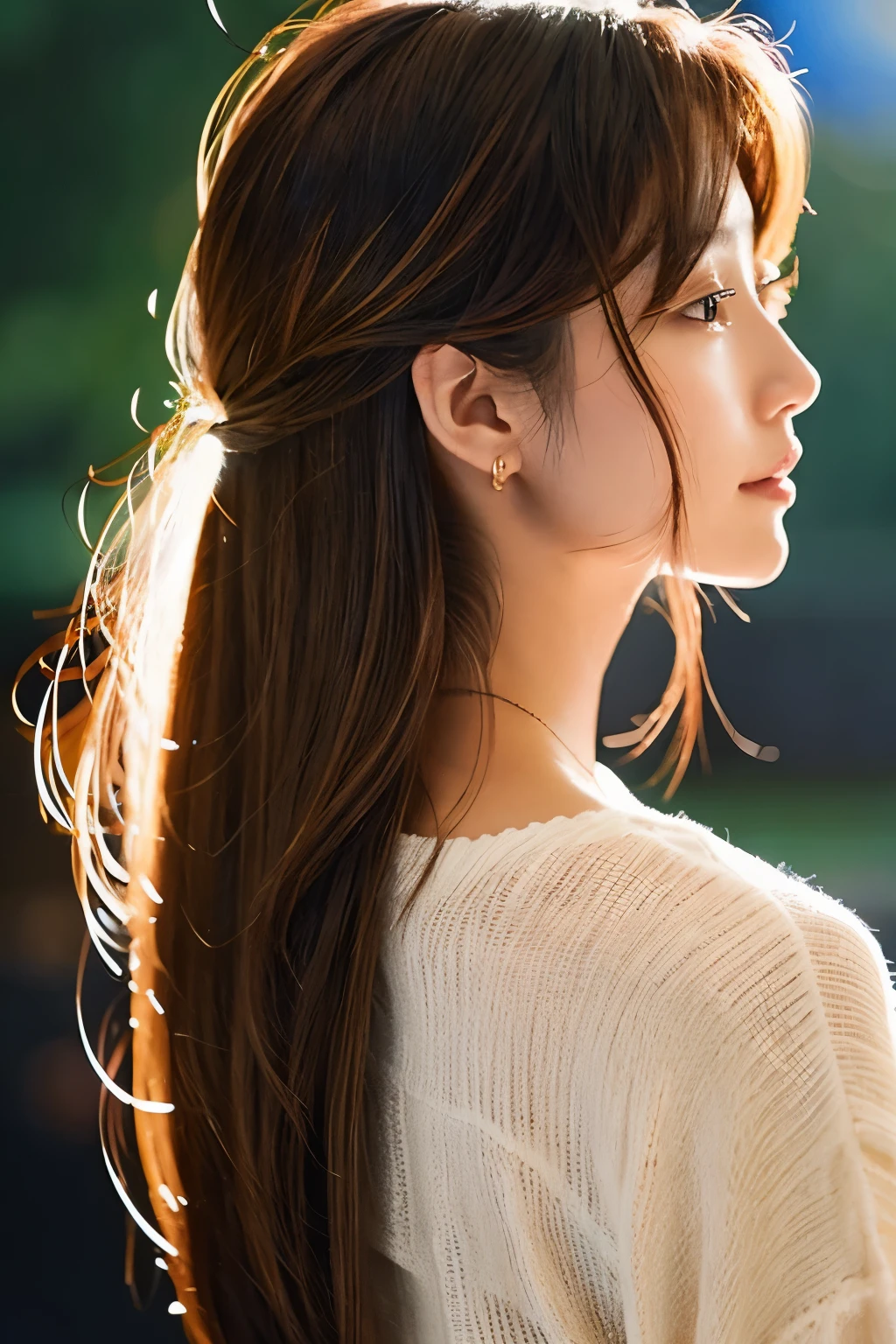 smooth long hair、 back view、 Glowing hair、