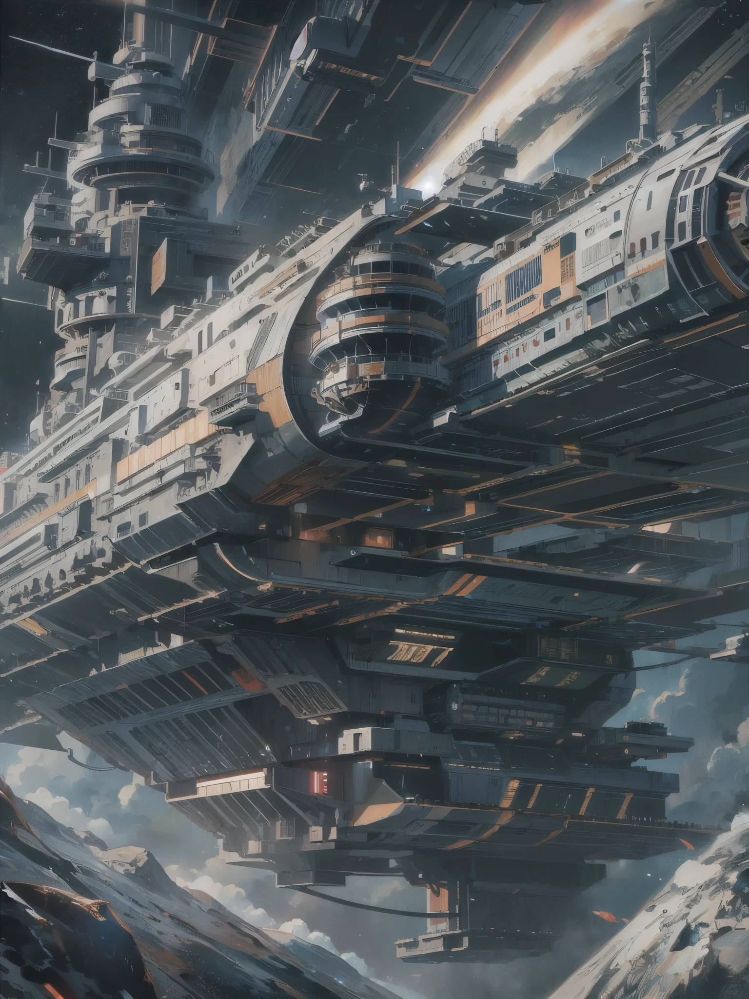 ((highest quality)),(ultra high resolution),(Super detailed),(detailed description),((best CG)),(best work of art),super precision art,amazing drawing art,(Sci-fi art with precise details:1.5), star々A space battleship rushing through the space:1.6