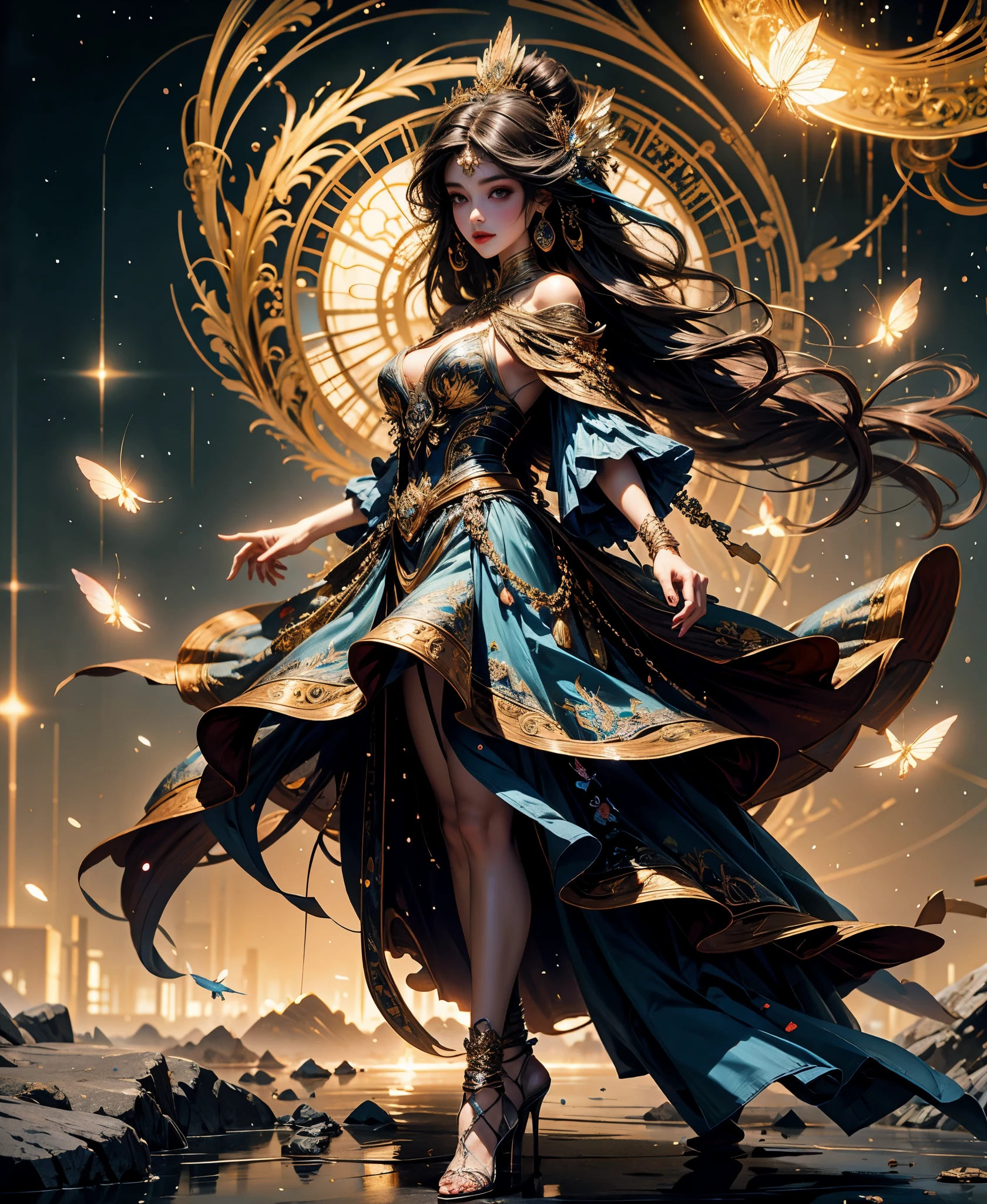 official art, unity 8k wallpaper, super detailed, beautiful and aesthetic, full body portrait、Beautiful pose、beautiful脚、high heels、high quality, beautiful, masterpiece, 最high quality, (zentangle, mandala, tangle, entangle:0.6)
