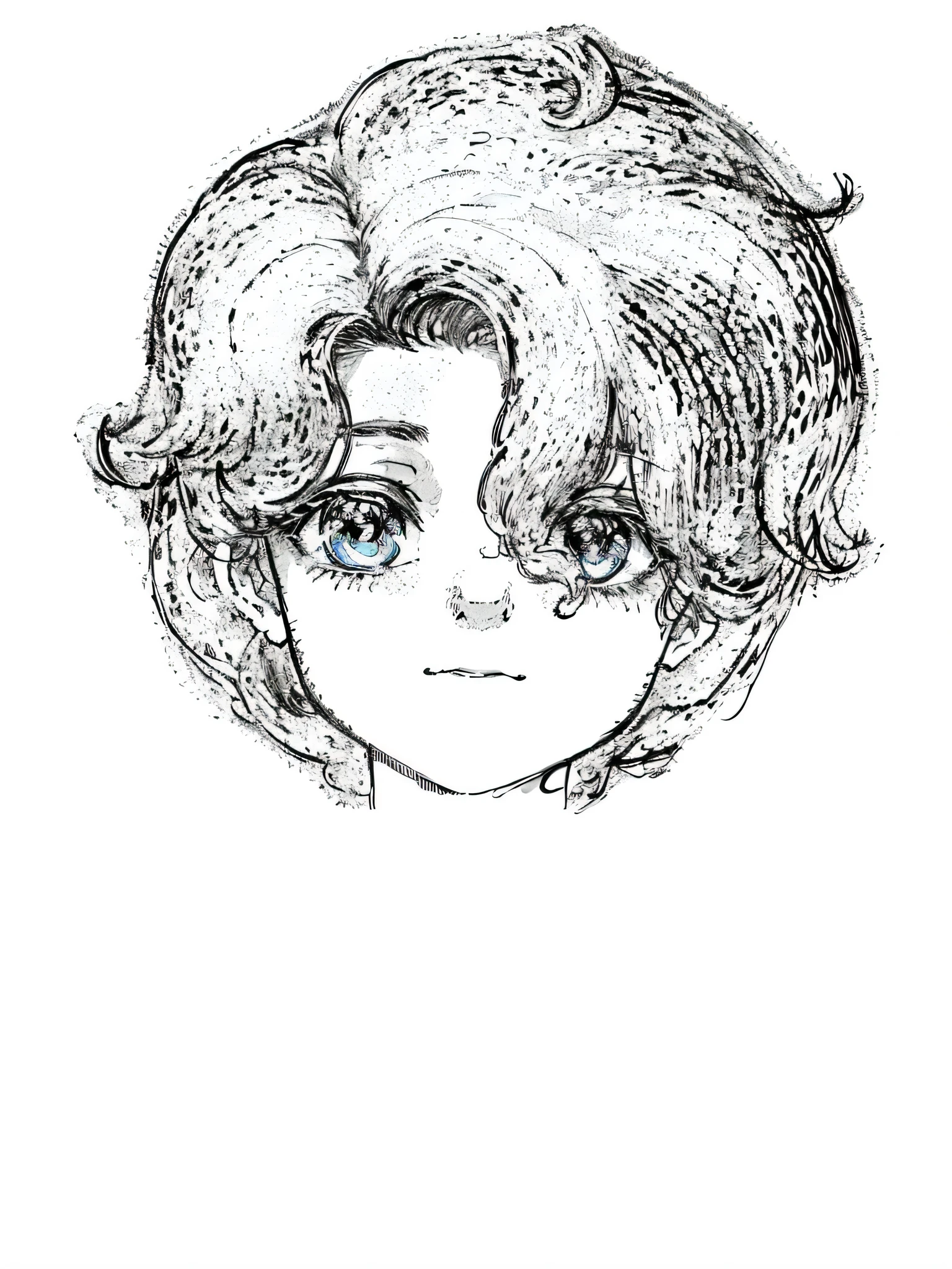 um desenho de um homem com cabelos ondulados, desenhado com photoshop, desenhado no Microsoft Paint, rosto macio de anime detalhado, com rosto redondo, with serious facial expression, in manga style, inspirado em Takehisa Yumeji, inspirado em Matsumura Goshun, rosto sombreado