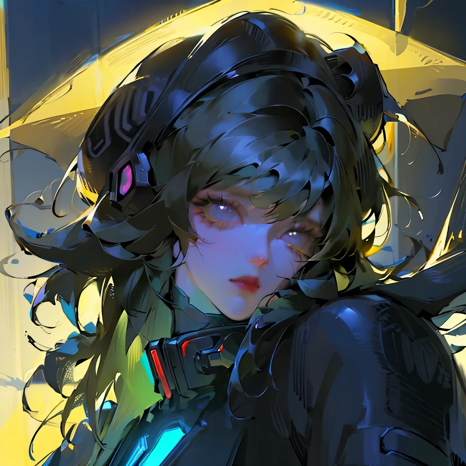 (shylily/(Twich/):1.5),(masterpiece:1.2),(best quality:1.2),Woman wearing gas mask covering her entire head, Wearing a black suit, Medium chest, Showing cleavage. Her eyes are glowing red, Add a weird and strong element to the image. The black suit highlights her mysterious and powerful temperament. Gas masks create an atmosphere of danger and protection. Best overall image quality, With ultra-detailed features and realistic, Realistic style. man in profile
