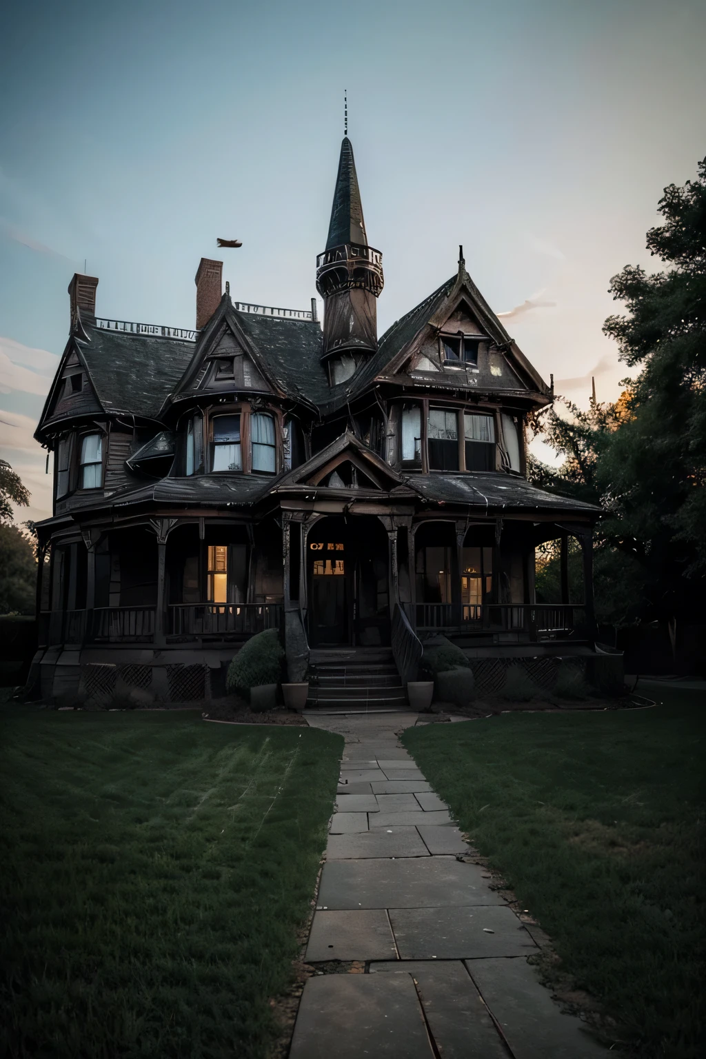 can you create a unique image'a large haunted house with spider webs'Spiders , Je veux que ce soit terrifiant