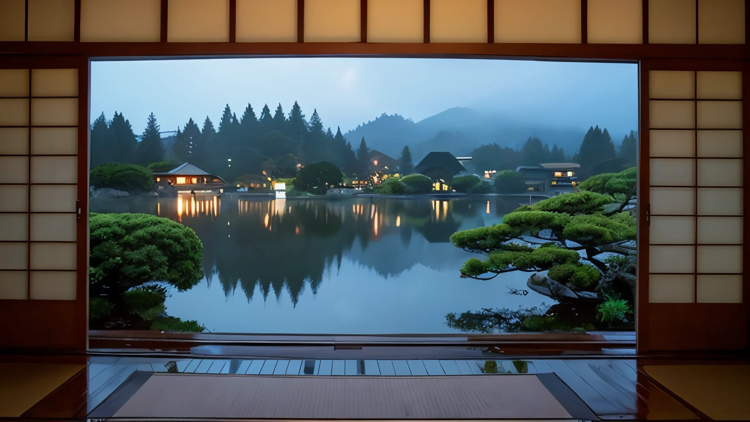 Rainy scenery seen from the Japanese-style room、beautiful scenery