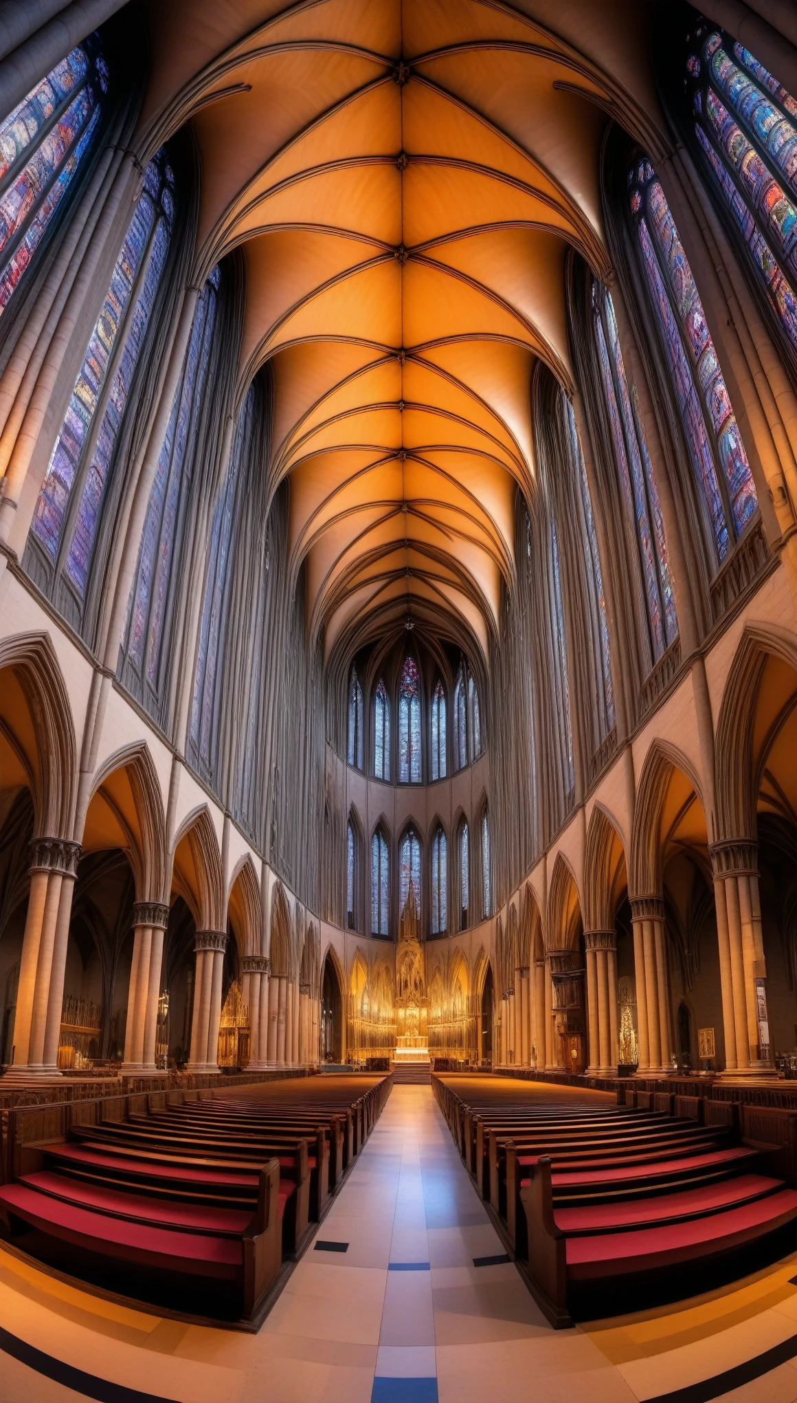 (ultra-detailed, highres, realistic photography:1.2), The Great Cathedral, Ultra Wide Angle, FishEye lens, vibrant color tones, dramatic lighting