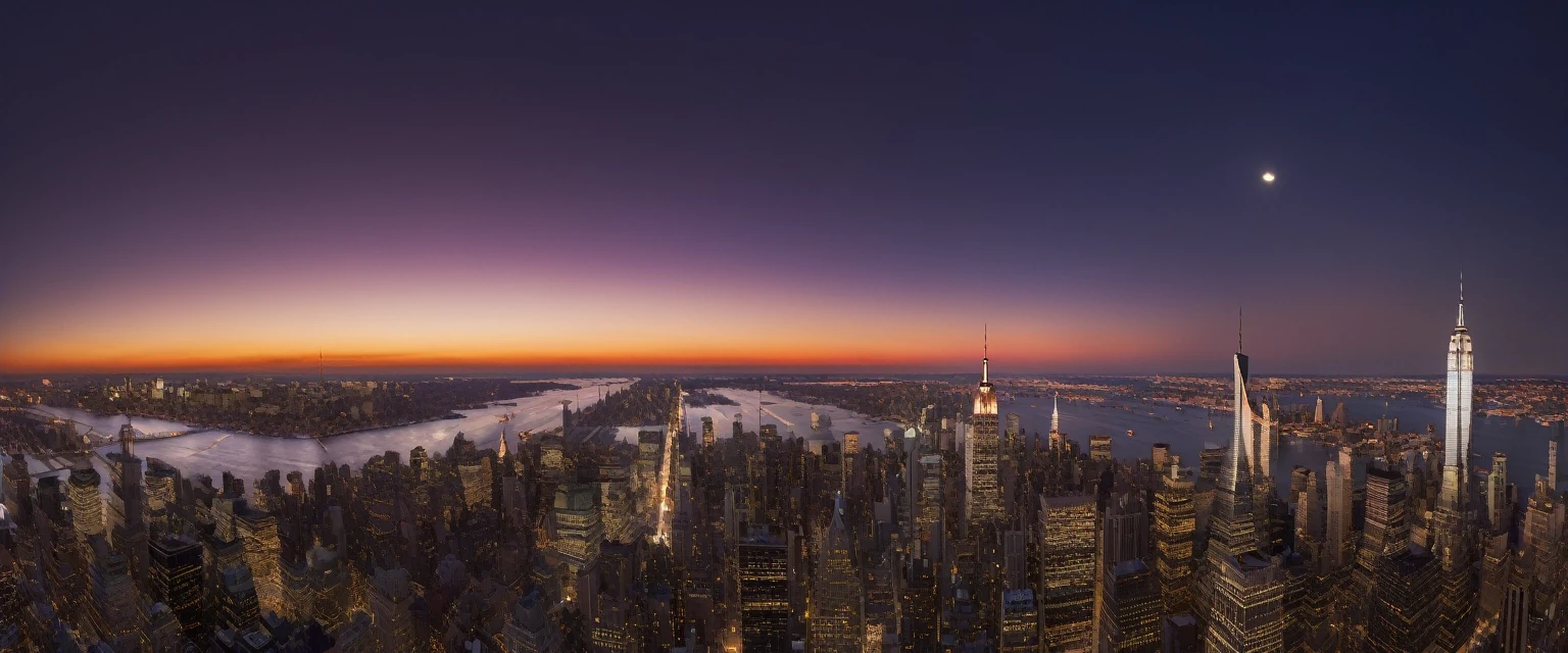 As the bustling heart of New York City, Manhattan Island presents a captivating spectacle when viewed through the lens of an ultra-wide-angle camera. Picture yourself perched high above the iconic skyline, skyscrapers reaching for the heavens like steel giants. The lens captures the sprawling metropolis in its entirety, from the glimmering waters of the Hudson River to the bustling streets below. Every architectural marvel, from the Empire State Building to the sleek lines of the Chrysler Building, is rendered in stunning detail, their grandeur amplified by the wide perspective. The city pulses with energy, illuminated by a kaleidoscope of lights that dance across the frame, painting the night sky with a vibrant tapestry of color. It's a breathtaking panorama that encapsulates the essence of Manhattan's urban landscape, a testament to the city that never sleeps.