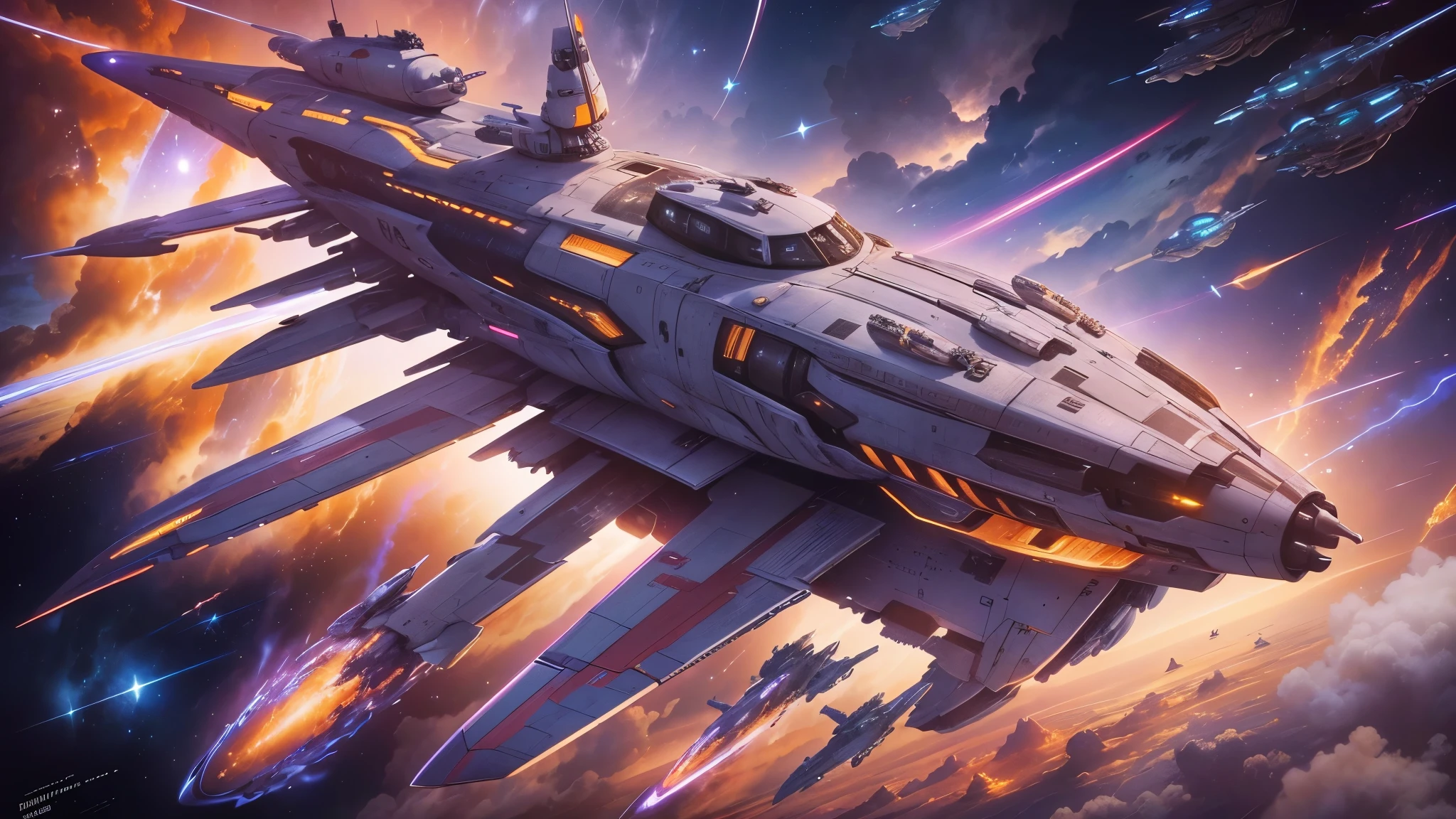 ((highest quality)),(ultra high resolution),(Super detailed),(detailed description),((best CG)),(best work of art),super precision art,amazing drawing art,(Sci-fi art with precise details:1.5), star々push through the gap,(streamlined space battleship:1.6), (機械で埋め尽くされた惑star:1.4),