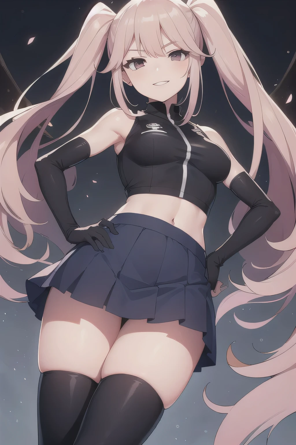 girl,Young,(masterpiece,Highest quality),Street,Completely naked,Bare shoulders、Gal、Pink Hair、smile、passionate、long hair、(Underboob),Big Breasts,Cleavage,(stomach),Black mini tube top、looking at the camera、barefoot、A very short black miniskirt,(Ultra Micro Mini Pleated Skirt),Strong winds、No underwear、solo、Are standing、barefoot,sexy