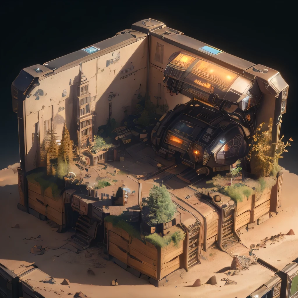 3598年Mars realistic model, (Bifurcation, original photo, best quality, masterpiece:1.4),Steampunk Cyberpunk 6820 City,(CyberpunkMars light:1.3), Mars (related to land),(in a small nature box:1.3),Isometric, small nature, landscape on foundation,landscape,