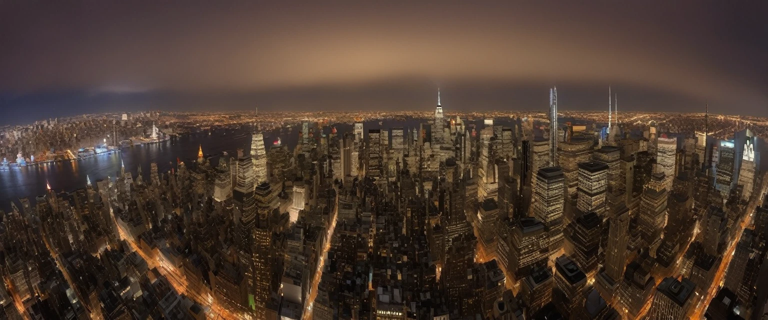 As the bustling heart of New York City, Manhattan Island presents a captivating spectacle when viewed through the lens of an ultra-wide-angle camera. Picture yourself perched high above the iconic skyline, skyscrapers reaching for the heavens like steel giants. The lens captures the sprawling metropolis in its entirety, from the glimmering waters of the Hudson River to the bustling streets below. Every architectural marvel, from the Empire State Building to the sleek lines of the Chrysler Building, is rendered in stunning detail, their grandeur amplified by the wide perspective. The city pulses with energy, illuminated by a kaleidoscope of lights that dance across the frame, painting the night sky with a vibrant tapestry of color. It's a breathtaking panorama that encapsulates the essence of Manhattan's urban landscape, a testament to the city that never sleeps.