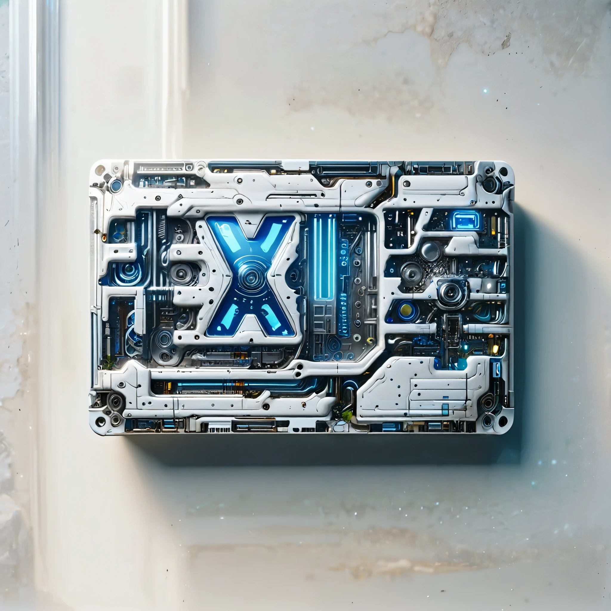 (Metal card:1.5), Digital Art,Cyberpunk,(White ceramic housing:1.5),blue transparent glass,3D rendering,ray tracing,Reasonable structure,Complex internal structure,(Clear lines, High sharpness,best quality, masterpiece, 4K )