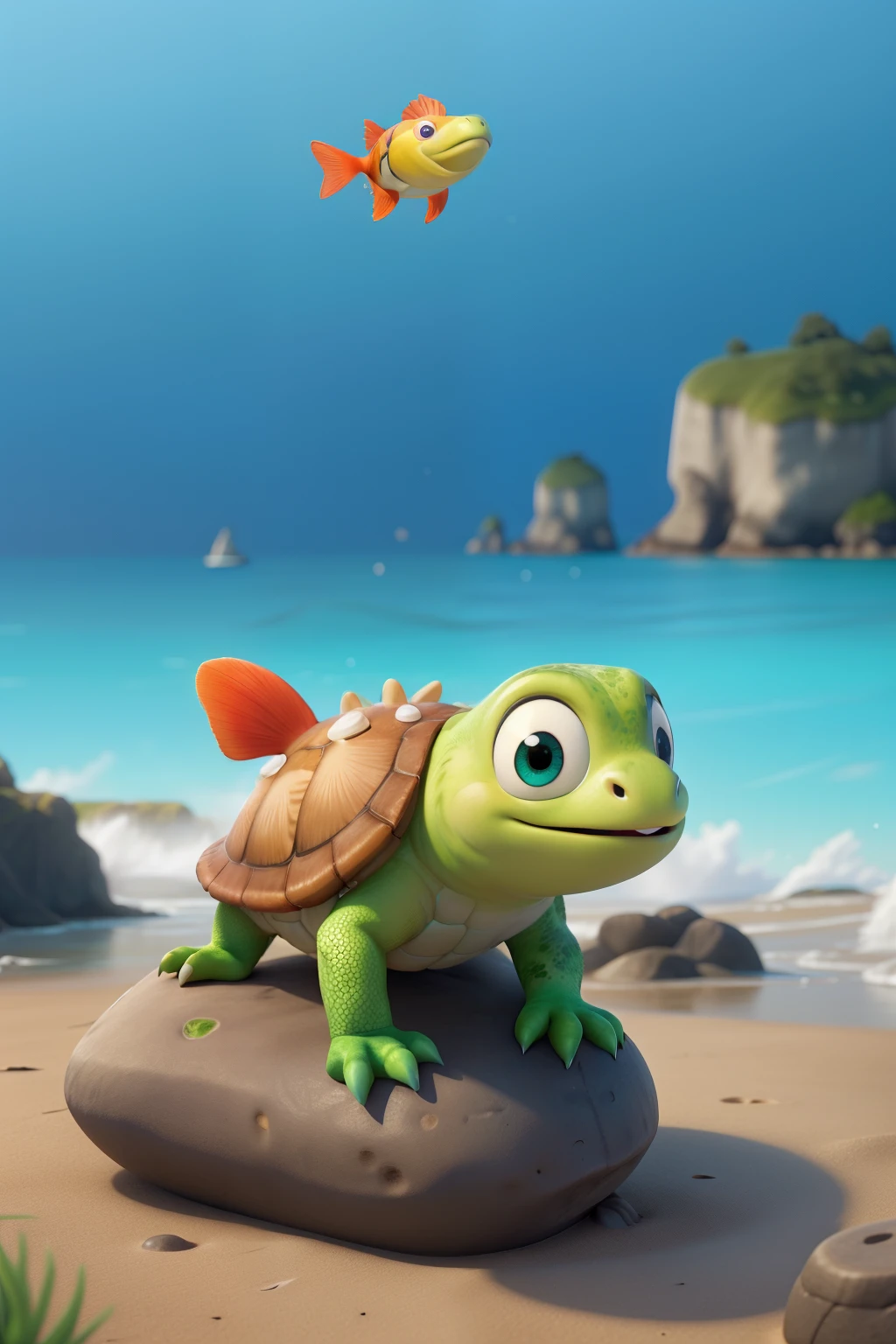 ((best quality)), ((chef-d'artwork)), (detailed), visage parfait
Créez s'il vous plaît un avatar représentant une jeune et tortue de mer debout dans l'océan turquoise. Assurez-vous d'utiliser des couleurs réalistes pour la carapace et la peau, avec des nuances de vert, de bleu et de jaune. Le visage de la tortue devrait être souriant et amical, avec des yeux brillants et marrons et une texture de peau lisse. N'oubliez pas de mettre en valeur la jeunesse de la tortue en lui donnant une apparence douce et adorable. background, please depict a turquoise ocean with gentle waves and possibly some tropical fish to enrich the scene.
Merci !