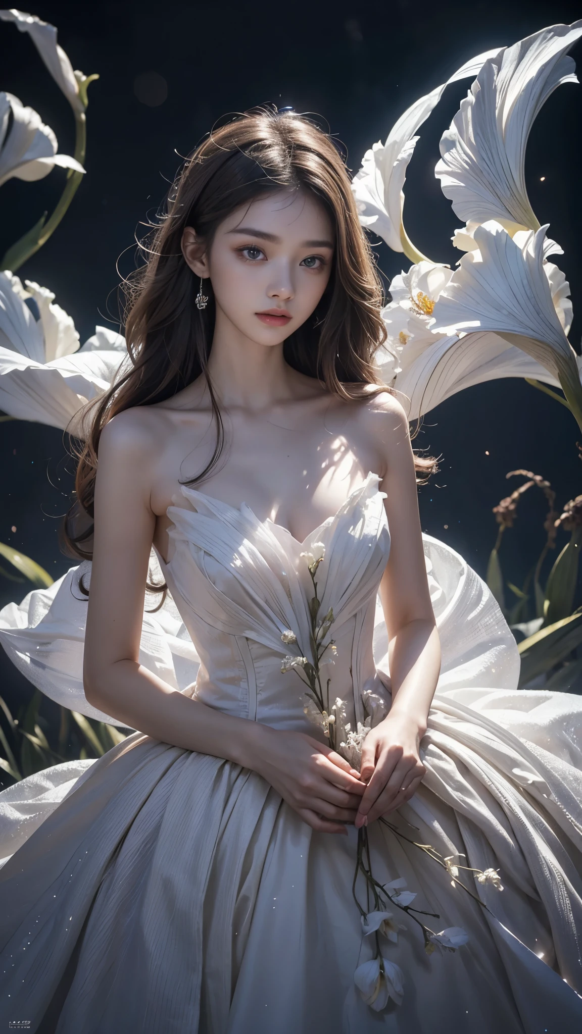 Full figure, seven -clinging shooting, 18 years old, wearing science fiction dress, exquisite faces, details, hands, ultimate details, amazing magnificence, LED internal lighting, Pedaipan style, fiber hair, glowing white iris, glowing white iris, upper body,