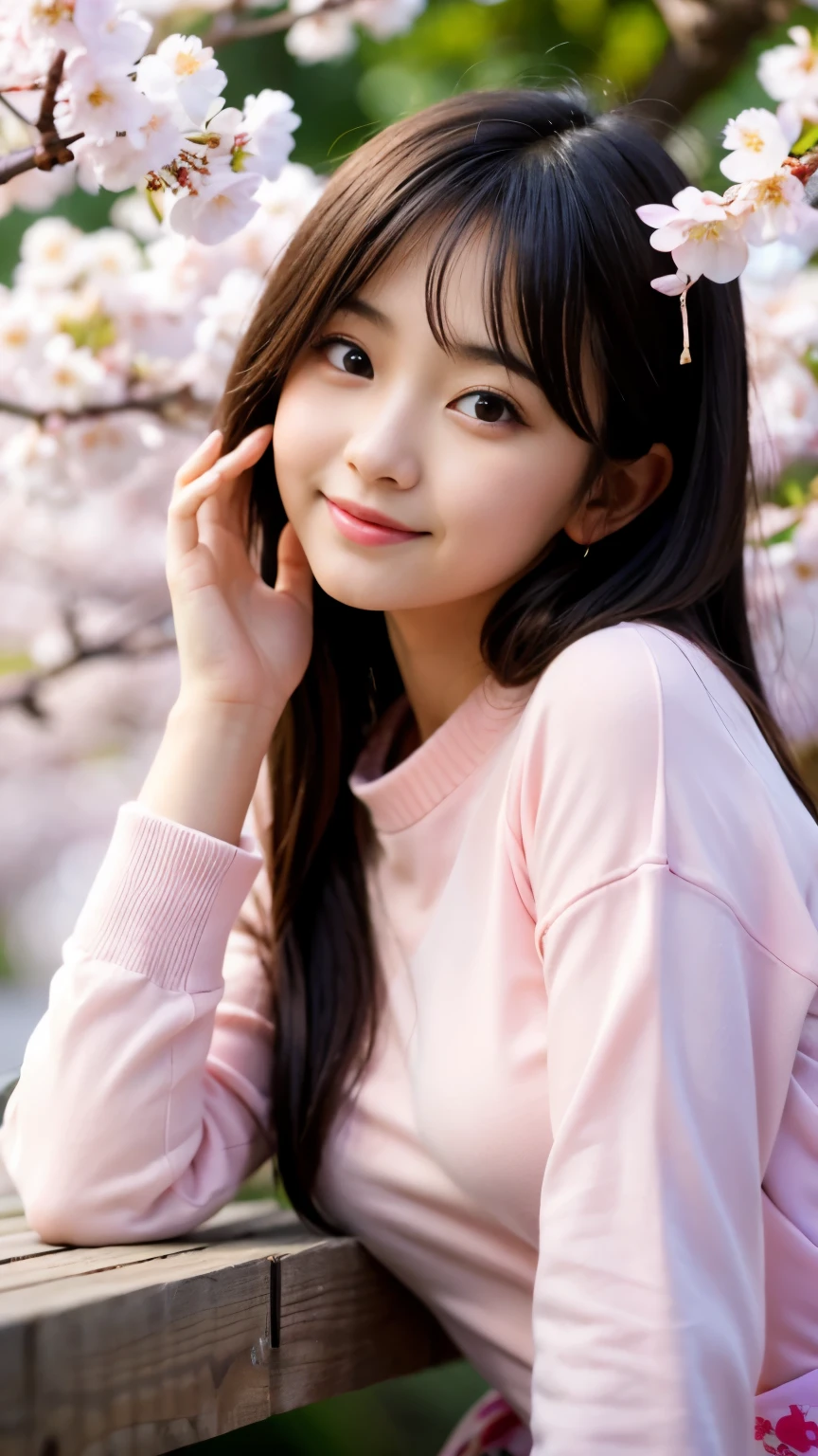 Best-quality, Masterpiece, Ultra-High-Resolution, (Photorealistic:1.4), Raw-Photo, 1girl, 15-years-old, the most famous Japanese idol, having a lot of fun at cherry blossoms viewing party, wearing spring-outfit with cute-design, dynamic-pose, extremely cute drunk-face like the most popular Japanese idol, extremely beautiful big-black-drunk-eyes, extremely beautiful hair, extremely beautiful drunk-skins, extremely beautiful long-eyelashes, extremely beautiful lips, extremely beautiful short-body, extremely beautiful thighs, detailed cherry-blossoms-viewing-party