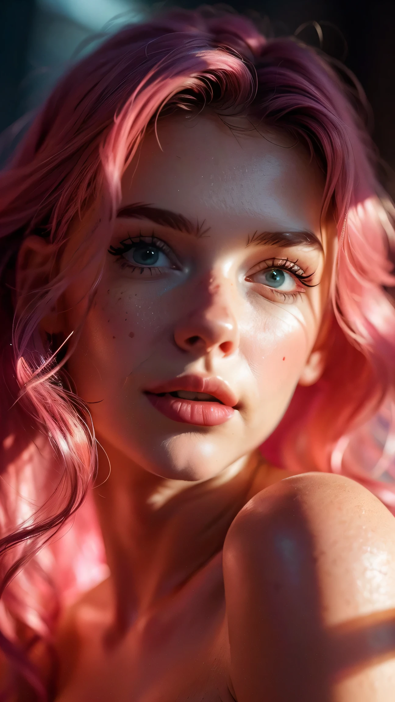 Cara Delevingne, masterpiece, Best Quality, high quality, High Definition, textura de high quality, sombra de high quality, High detail, Beautiful detailed, finely detailed, Extremely detailed CG, detailed texture, a realist representation of the face, realist, showy, delicate, cinematic light, side lighting, Lens flare, ray tracing, sharp focus, (1 girl:1.3), (intricate details, make up, pureerosface_v1:0.5), (detailed beautiful delicate face, detailed beautiful delicate eyes, A face of perfect proportions, High detailed skin, detailed skin, Best proportion four fingers and one thumb, arms under the chest, Wide hips, abdomen liso, skinny and thin, fashion nightgown, pink hair:1.3), room location